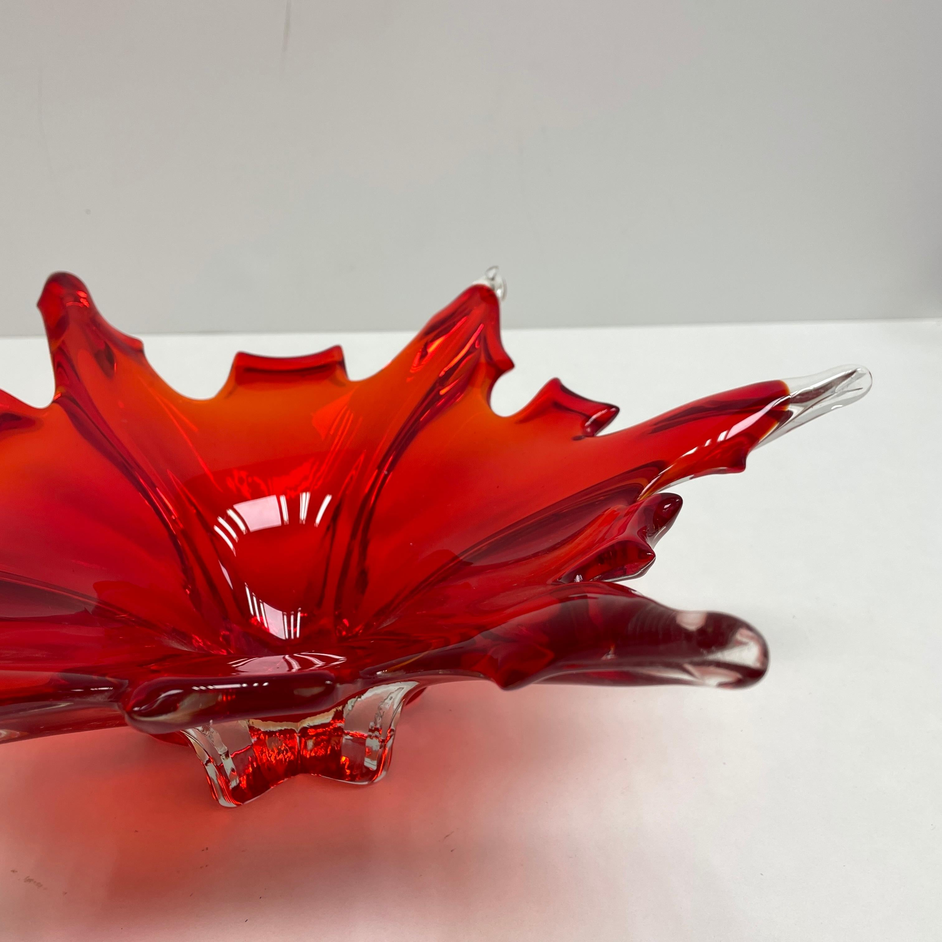 Italian Stunning Murano Glass Bowl Catchall Red and Clear Vintage, Italy, 1970s For Sale
