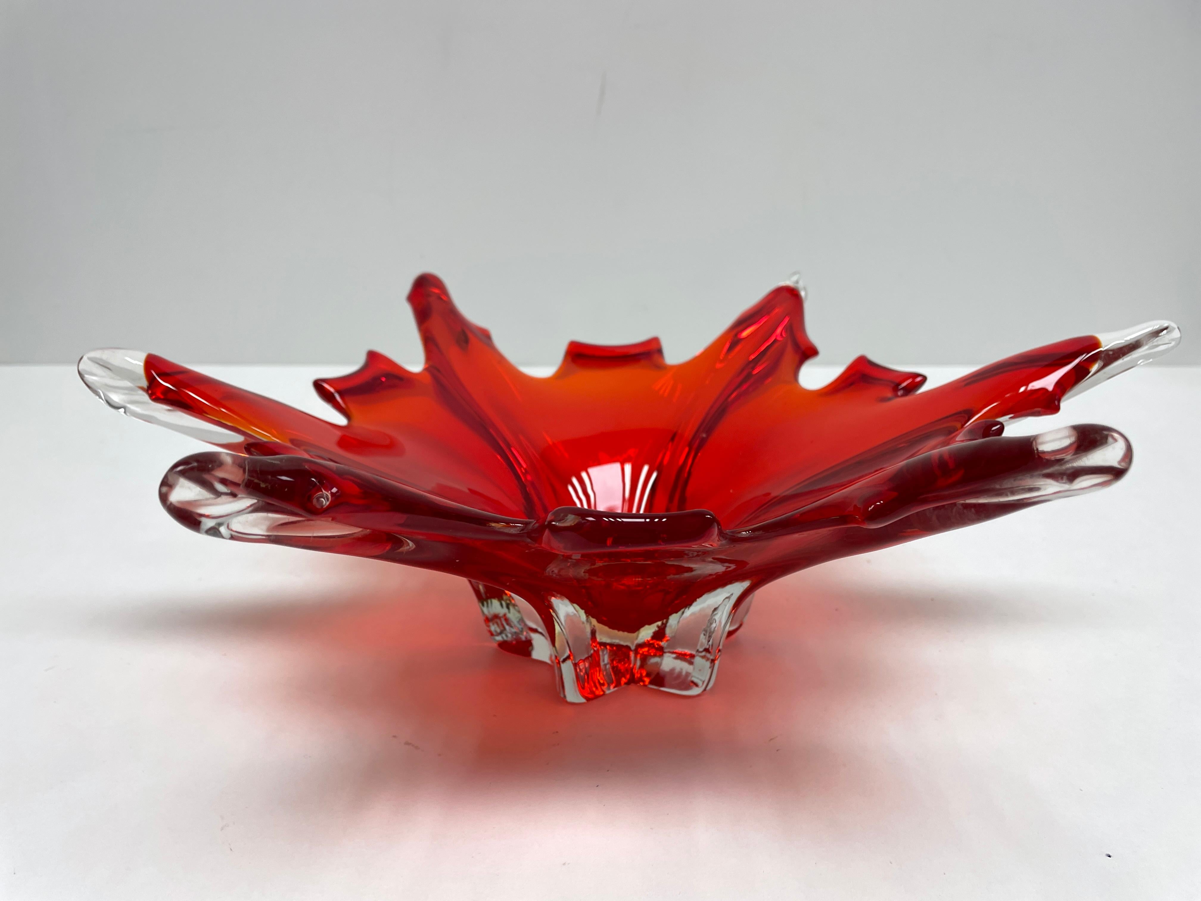 Hand-Crafted Stunning Murano Glass Bowl Catchall Red and Clear Vintage, Italy, 1970s For Sale