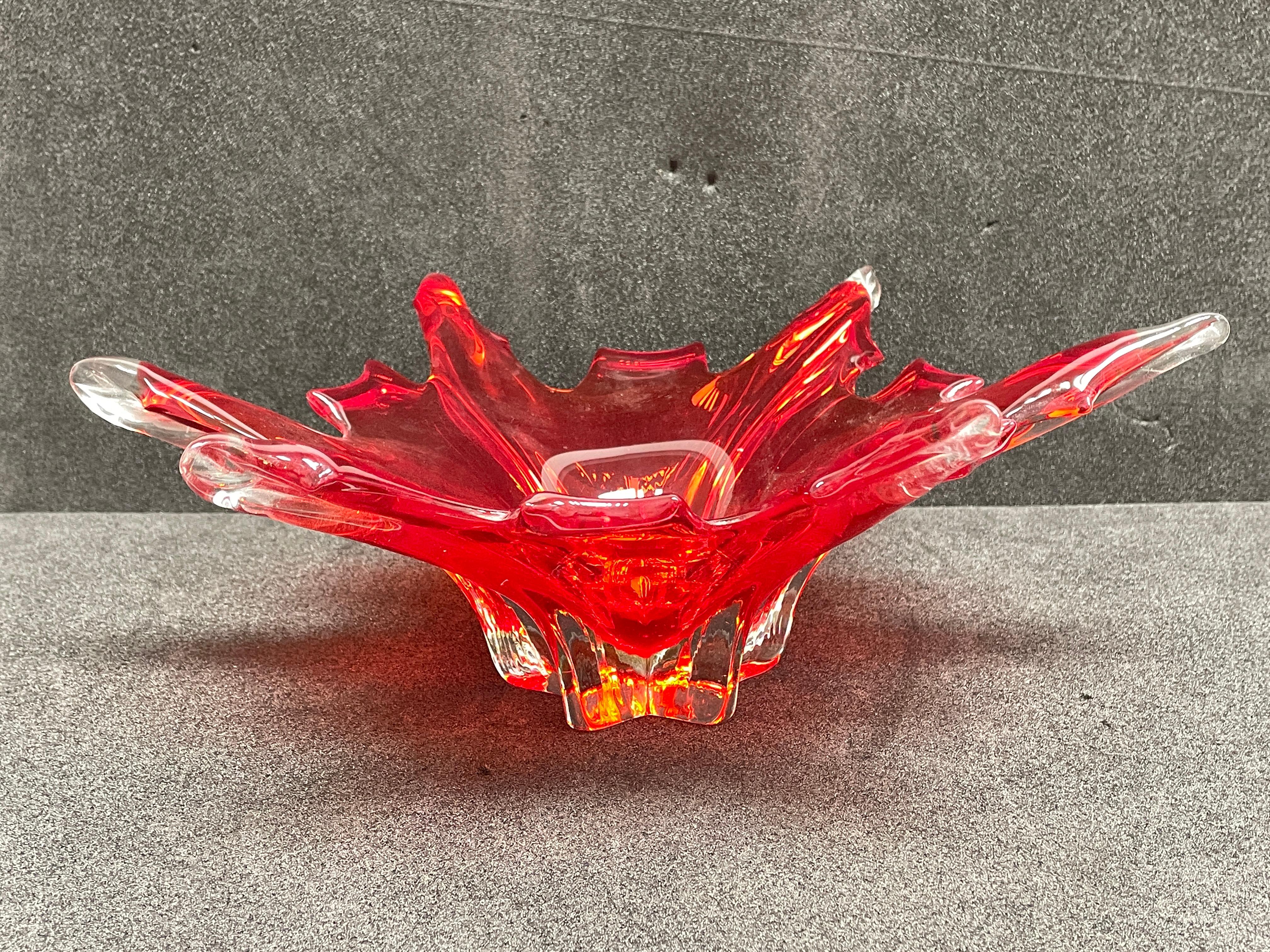 Late 20th Century Stunning Murano Glass Bowl Catchall Red and Clear Vintage, Italy, 1970s For Sale