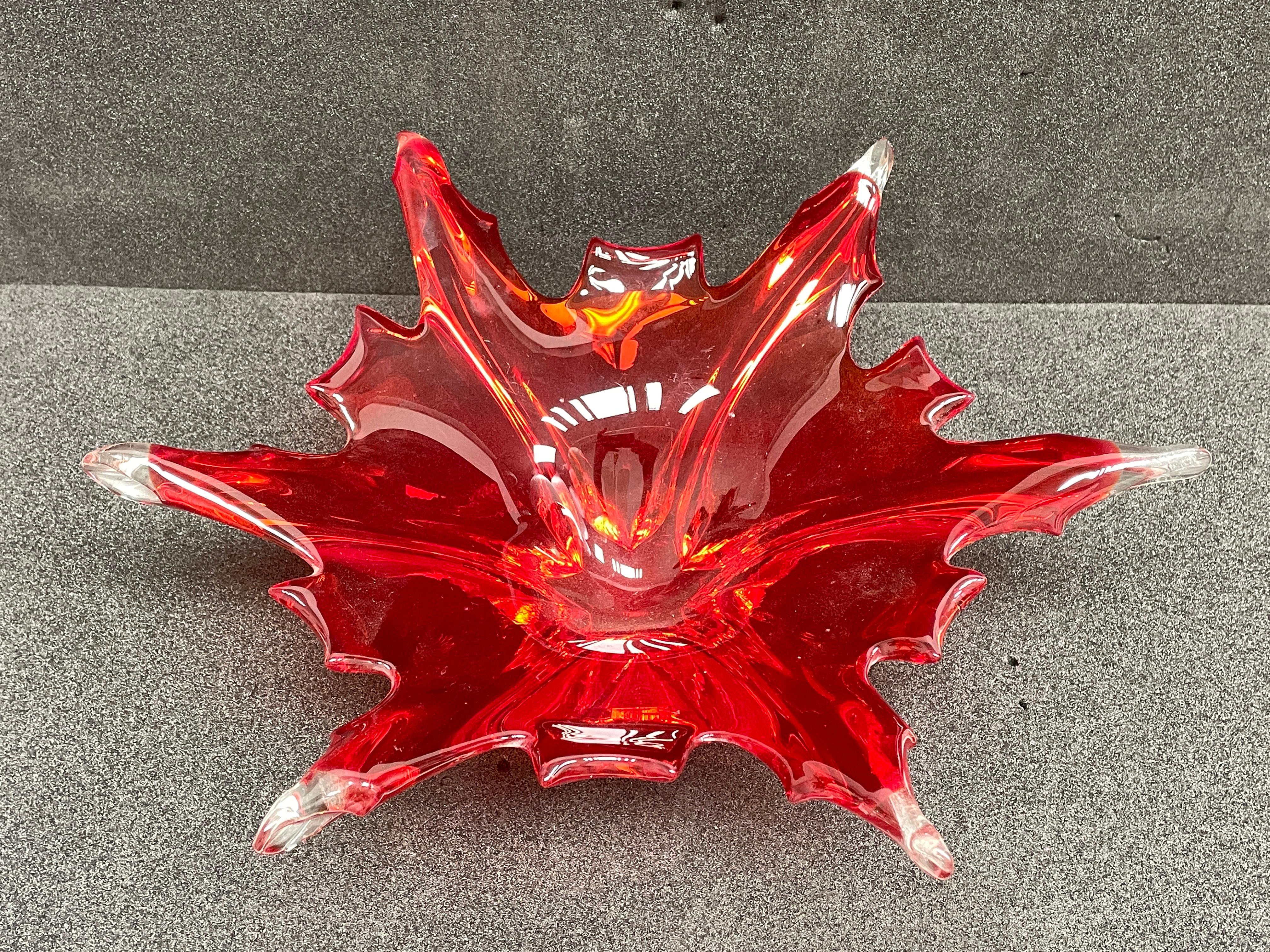 Art Glass Stunning Murano Glass Bowl Catchall Red and Clear Vintage, Italy, 1970s For Sale
