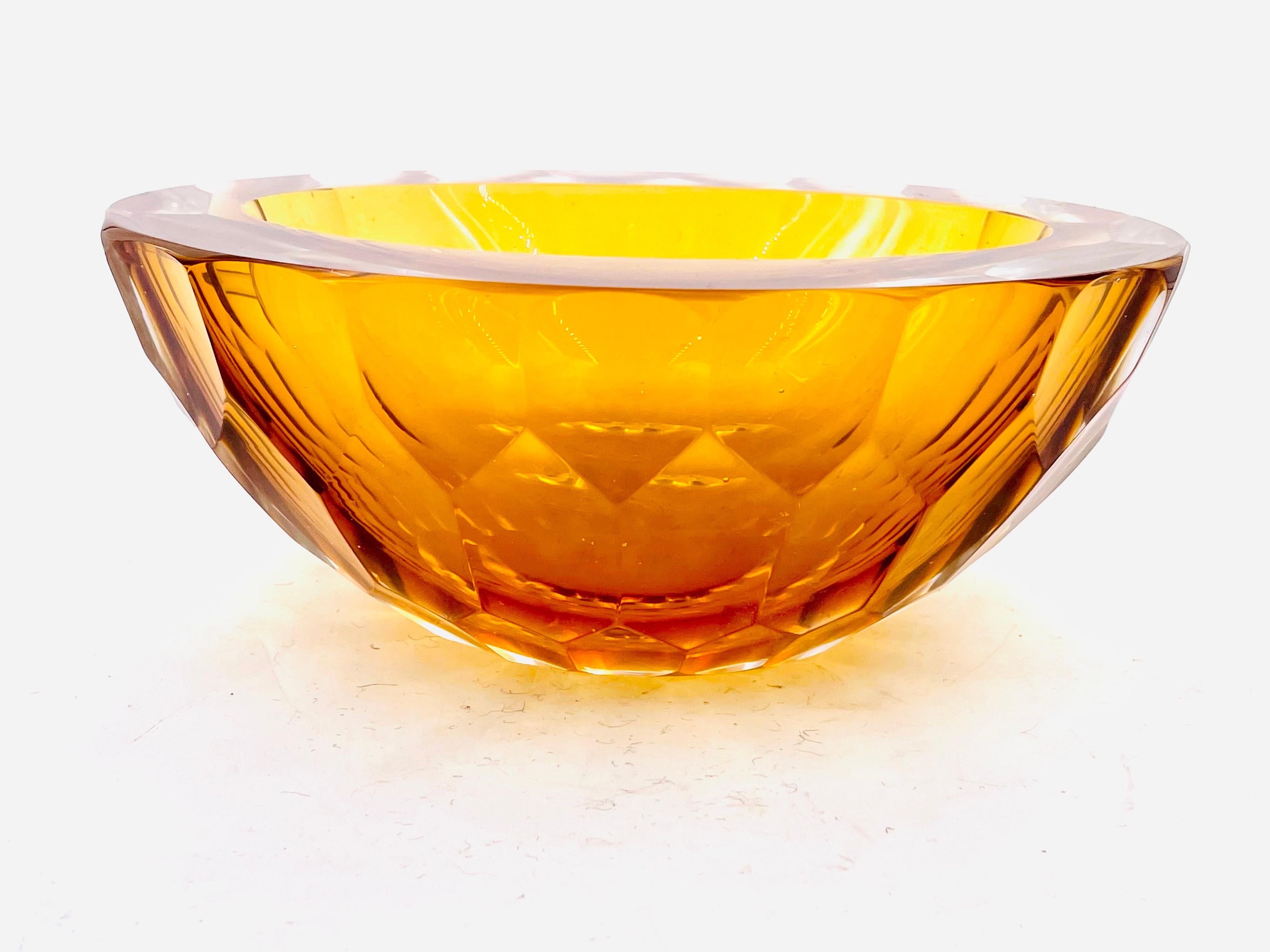 Amber and clear Murano glass multifaceted vase with Sommerso technique. Original, vintage

Stunning color and clarity!