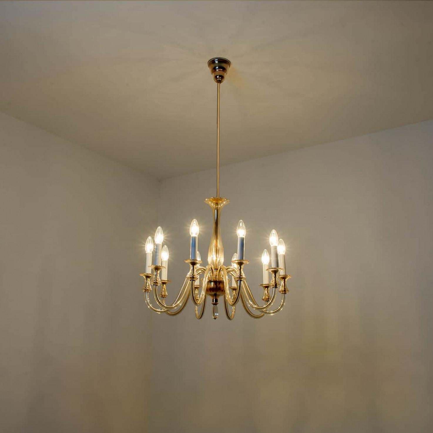 Stunning Murano Glass Chandelier 10 arms, Italy, 1960 For Sale 3