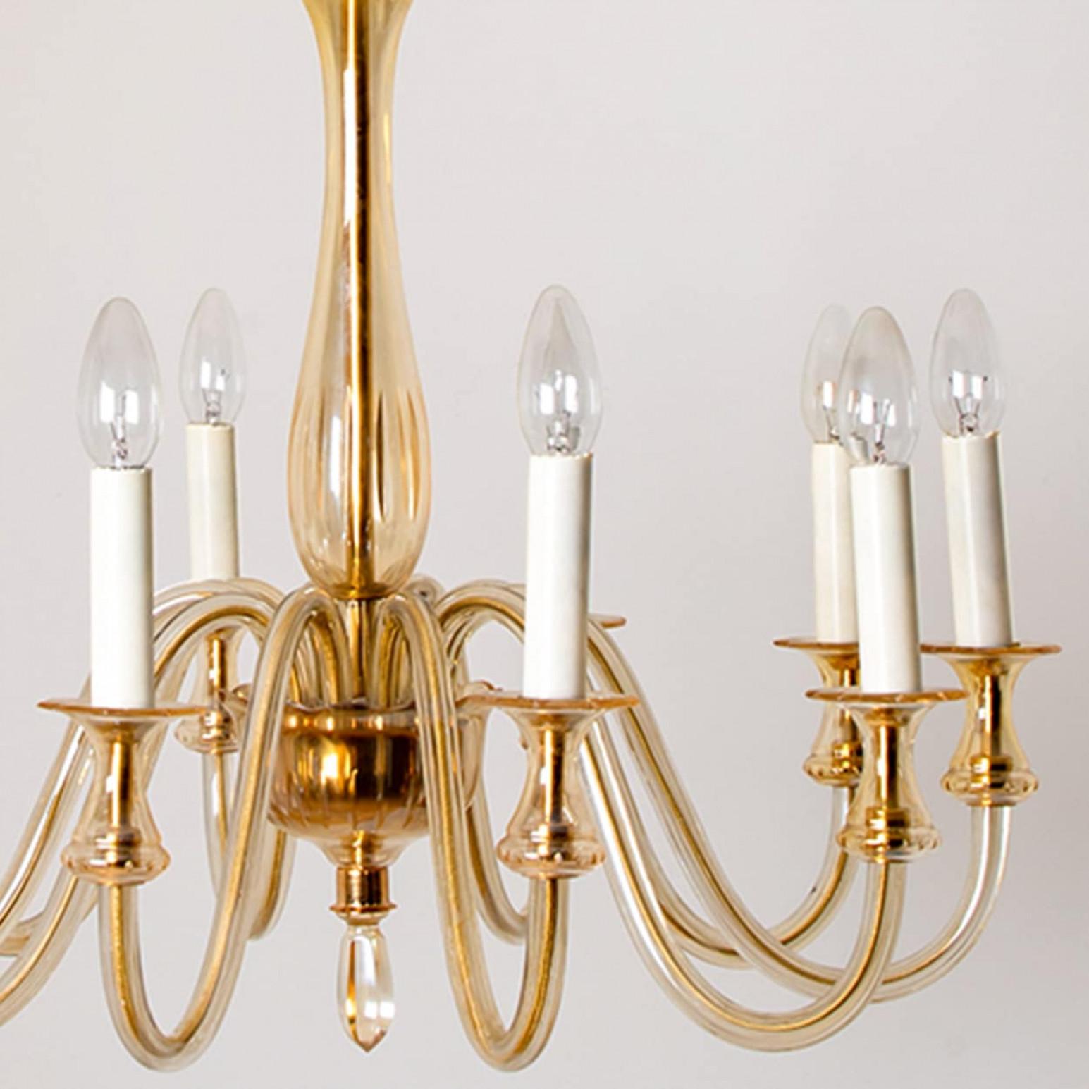 Brass Stunning Murano Glass Chandelier 10 arms, Italy, 1960 For Sale