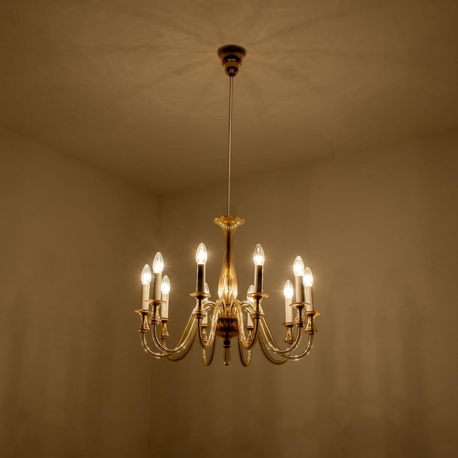 Stunning Murano Glass Chandelier 10 arms, Italy, 1960 For Sale 1