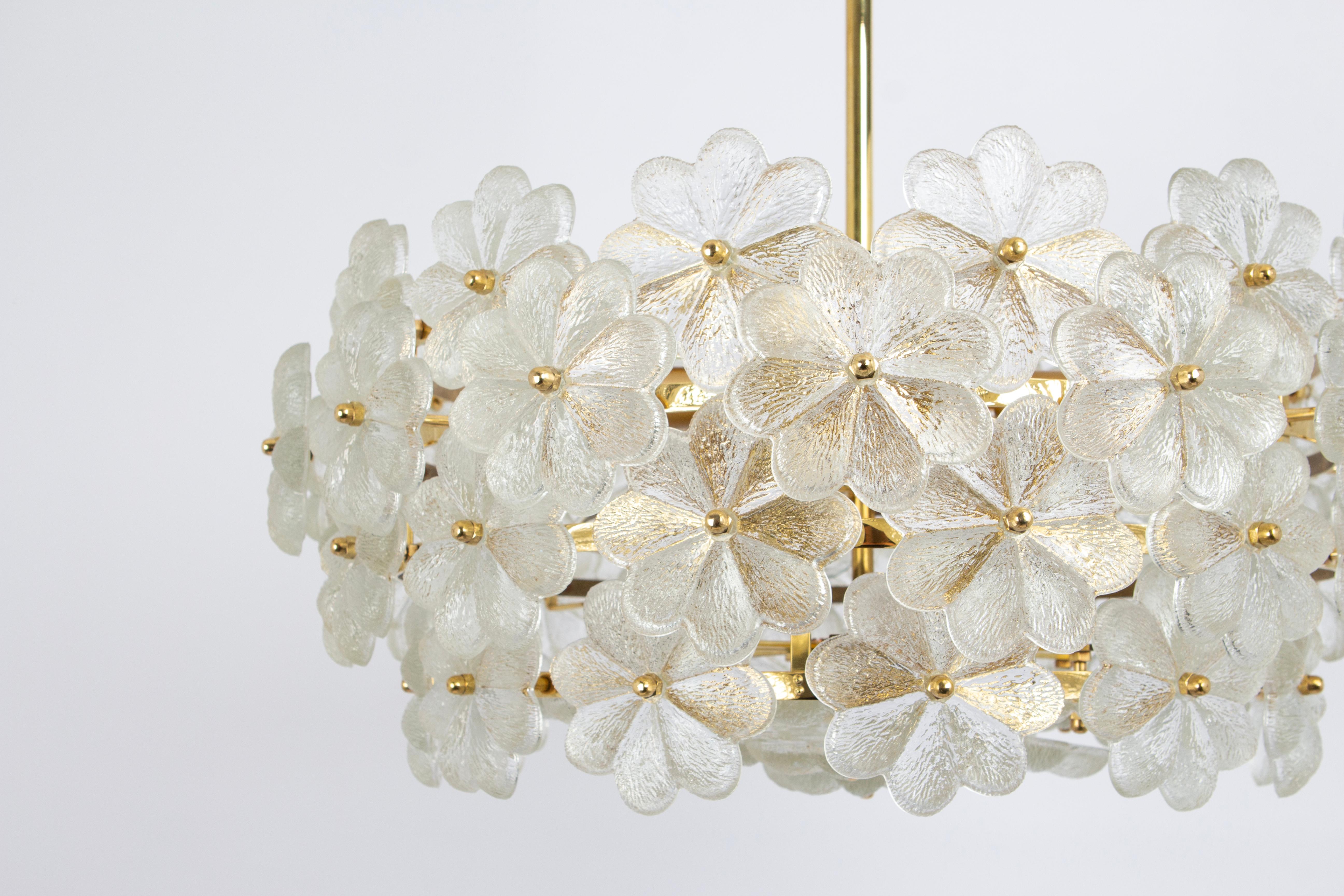 Brass 1 of 2 Stunning Murano Glass Chandelier by Ernst Palme, Germany, 1970s For Sale