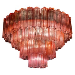 Stunning Murano Glass Fuchsia Red Tronchi Chandelier