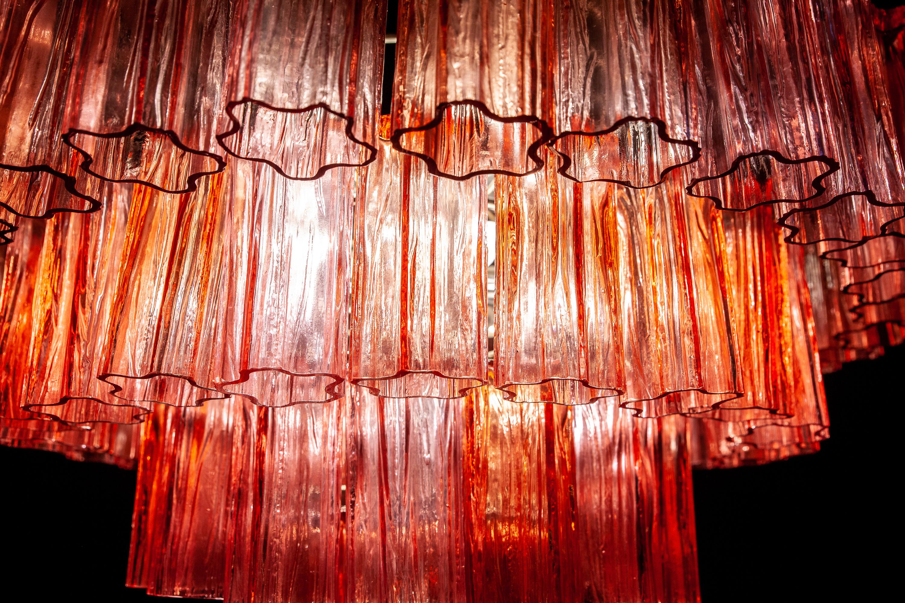 Stunning Murano Glass Fuchsia Red Tronchi Chandelier Tony Zuccheri, Venini, 1970 3
