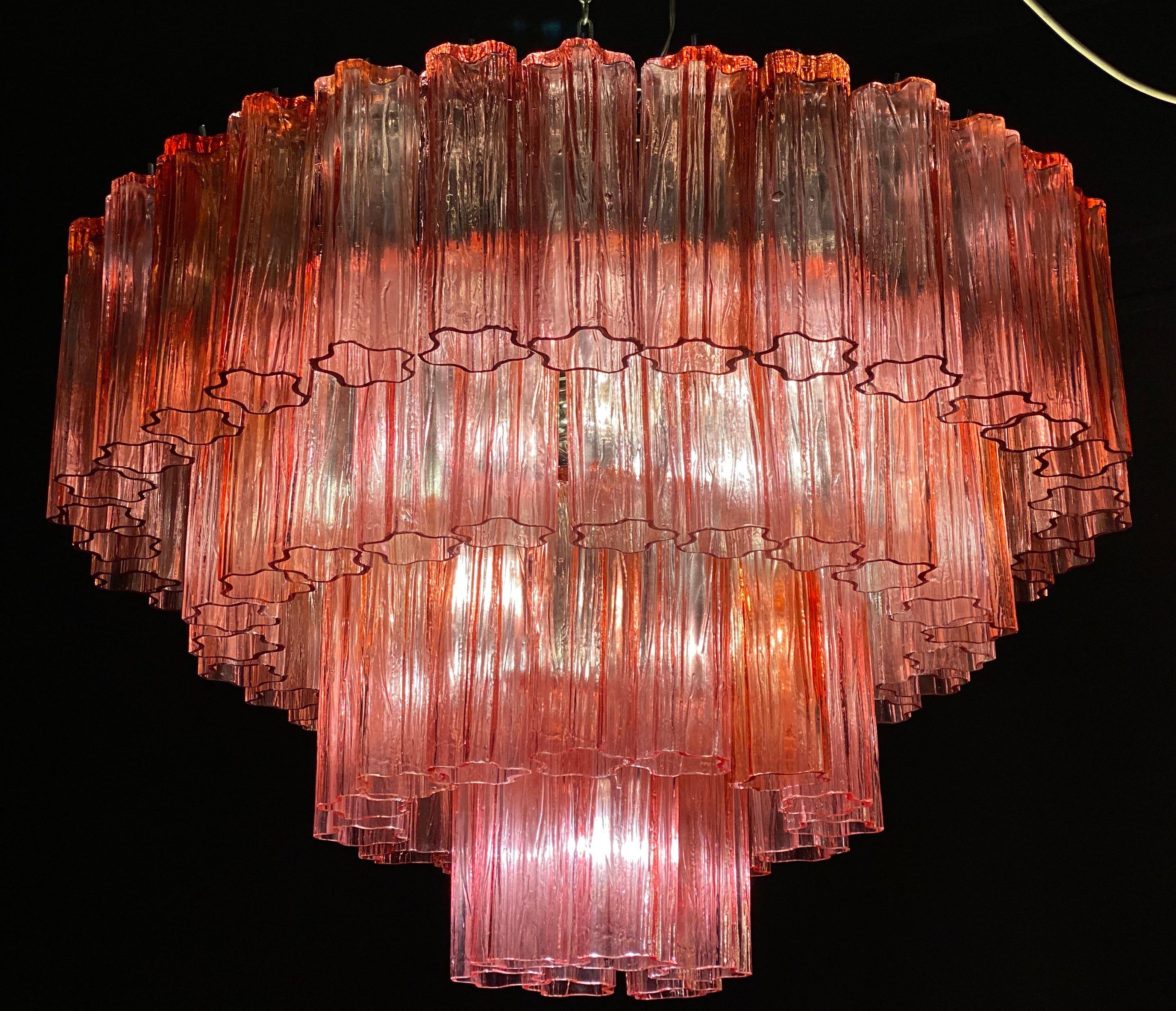 Italian Stunning Murano Glass Fuchsia Red Tronchi Chandelier Tony Zuccheri, Venini, 1970