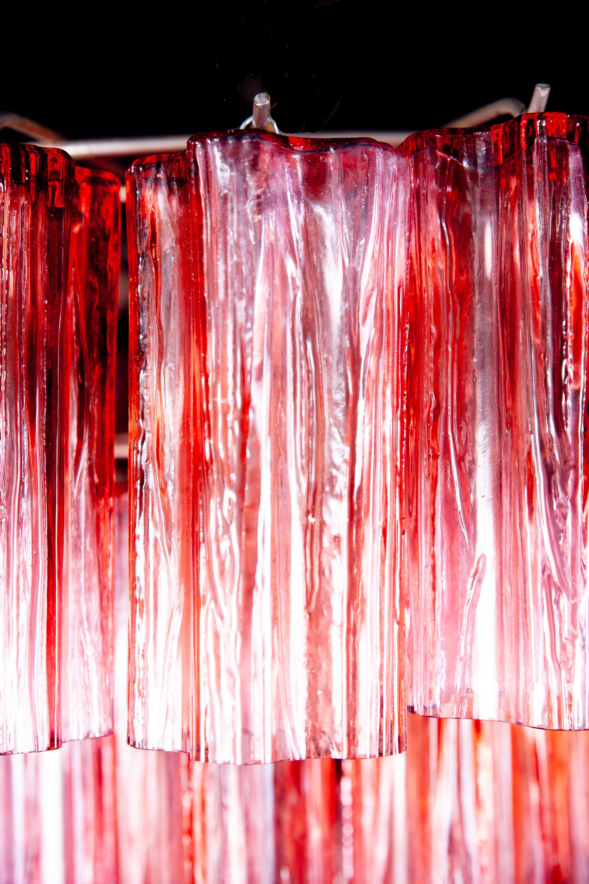 20th Century Stunning Murano Glass Fuchsia Red Tronchi Chandelier Tony Zuccheri, Venini, 1970