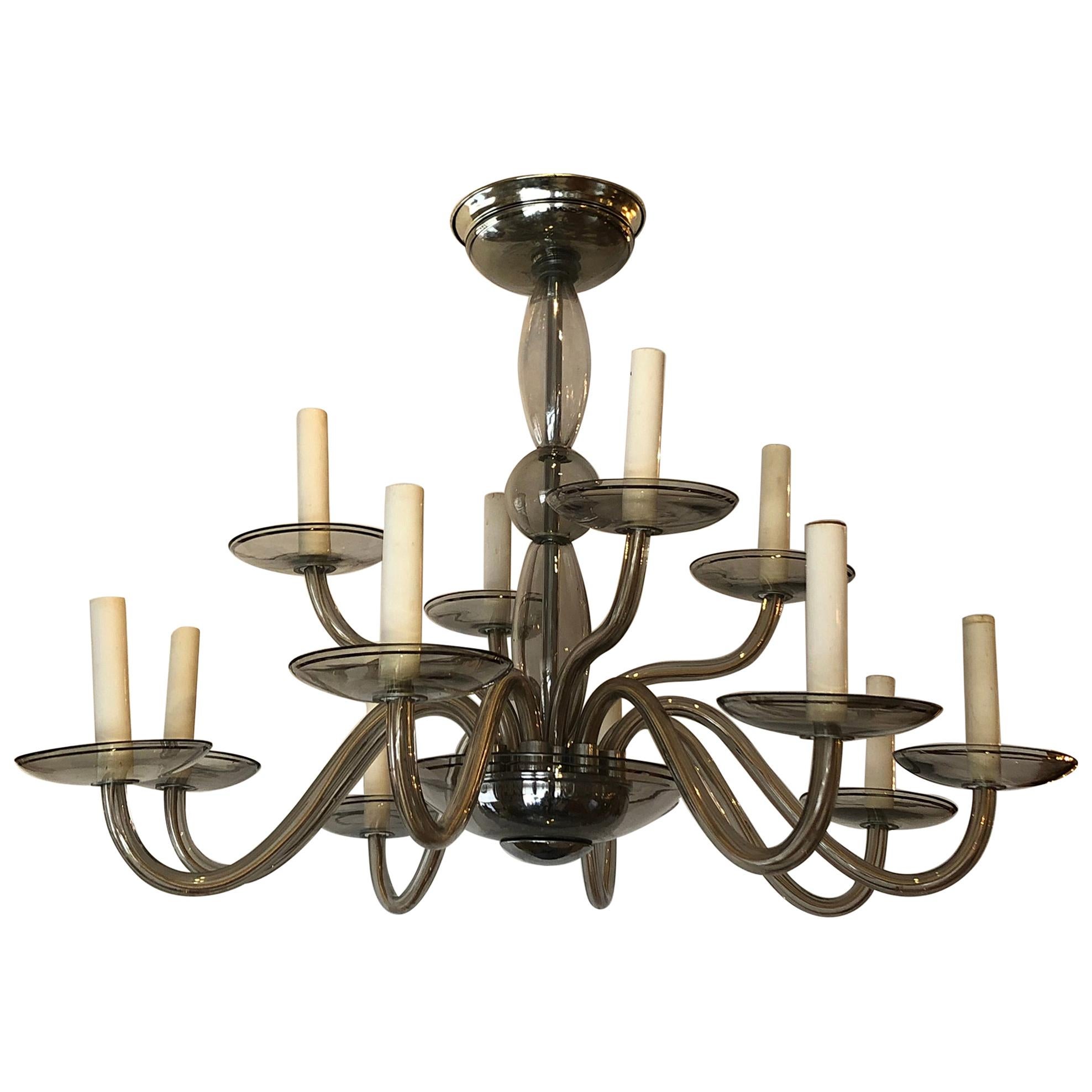 Stunning Murano Glass Mid-Century Modern 12-Arm Chandelier For Sale