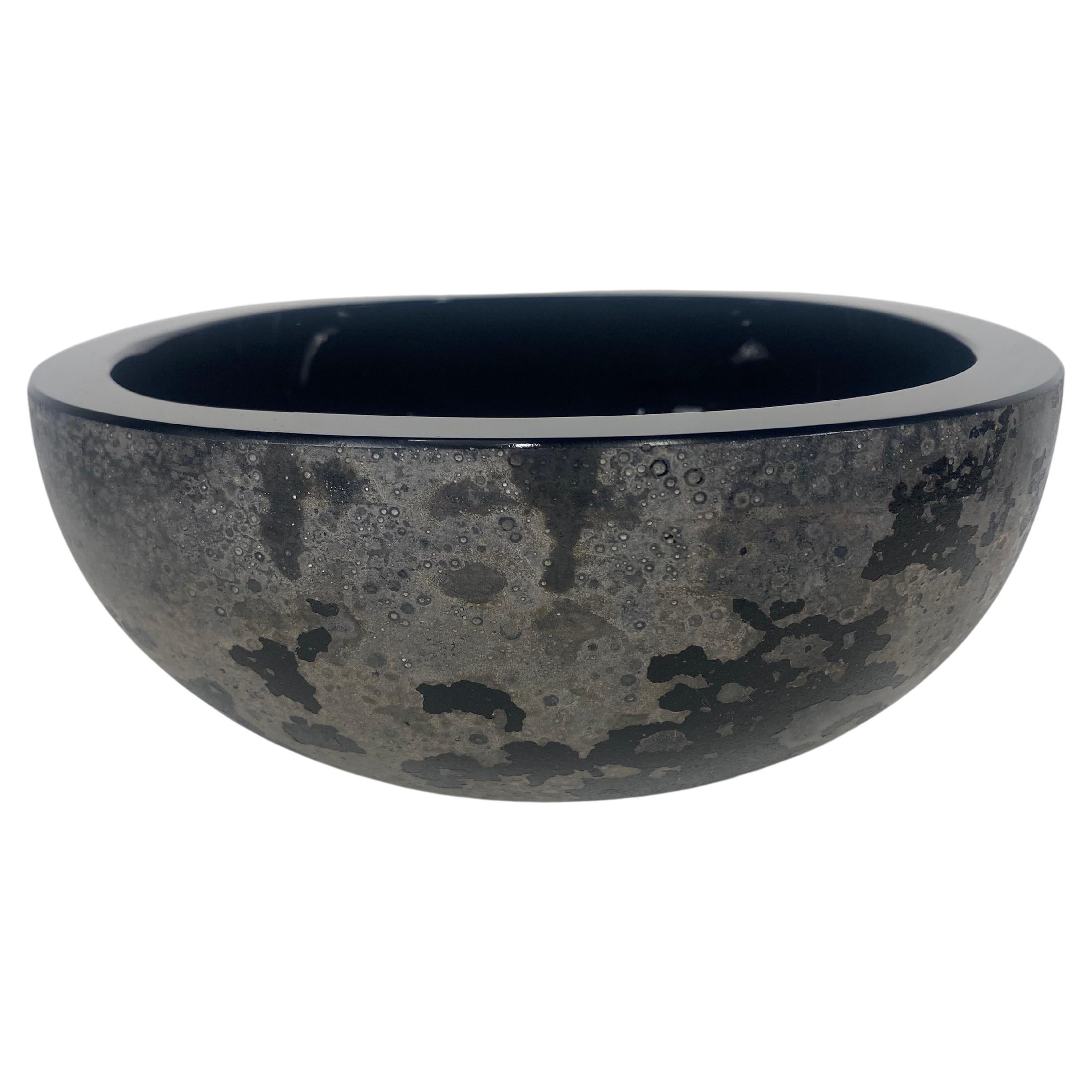 Stunning Murano Glass "Scavo" Black Glass Bowl / Compote by Barbini