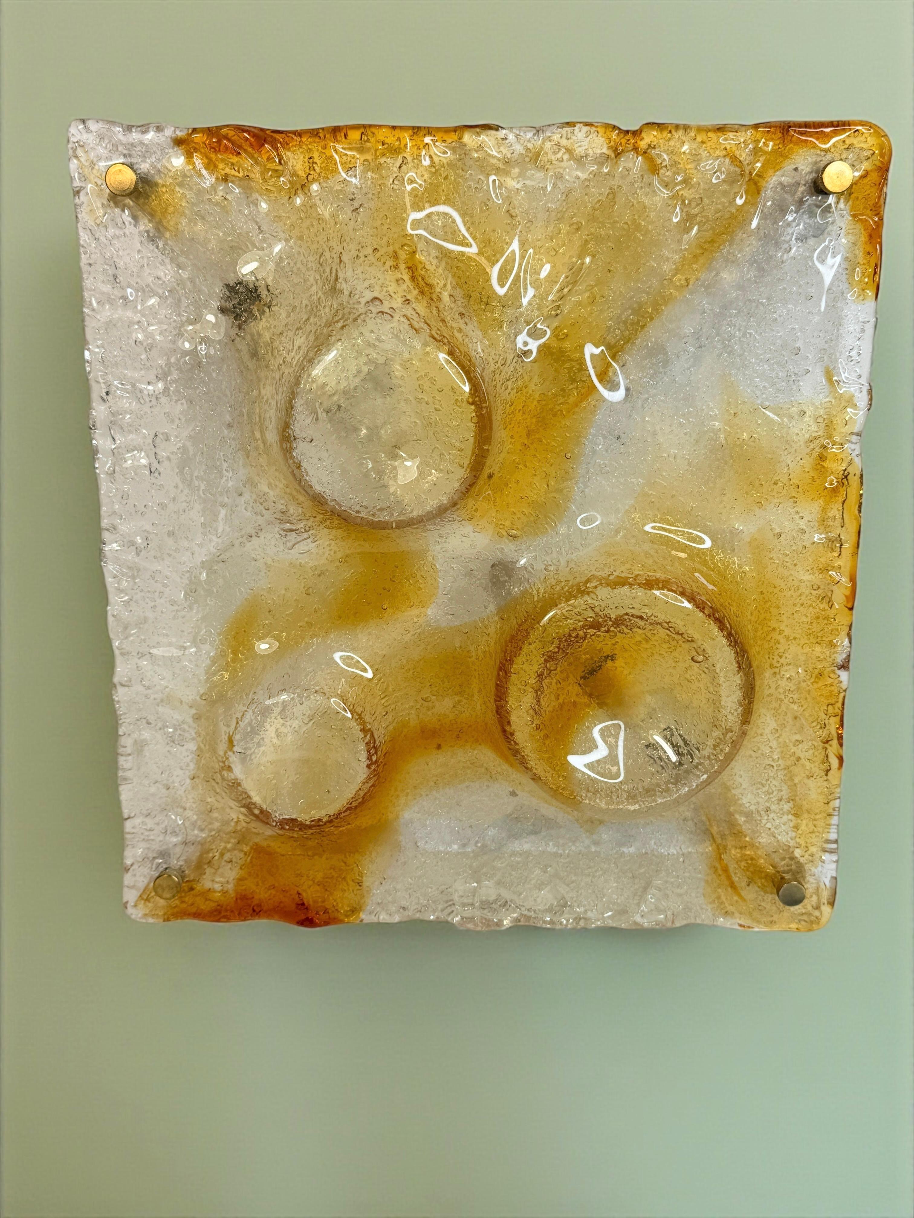 Impresionante Lámpara de Pared de Cristal de Murano, Italia Moderna de Mediados de Siglo Mazzega Años 70 Metal en venta