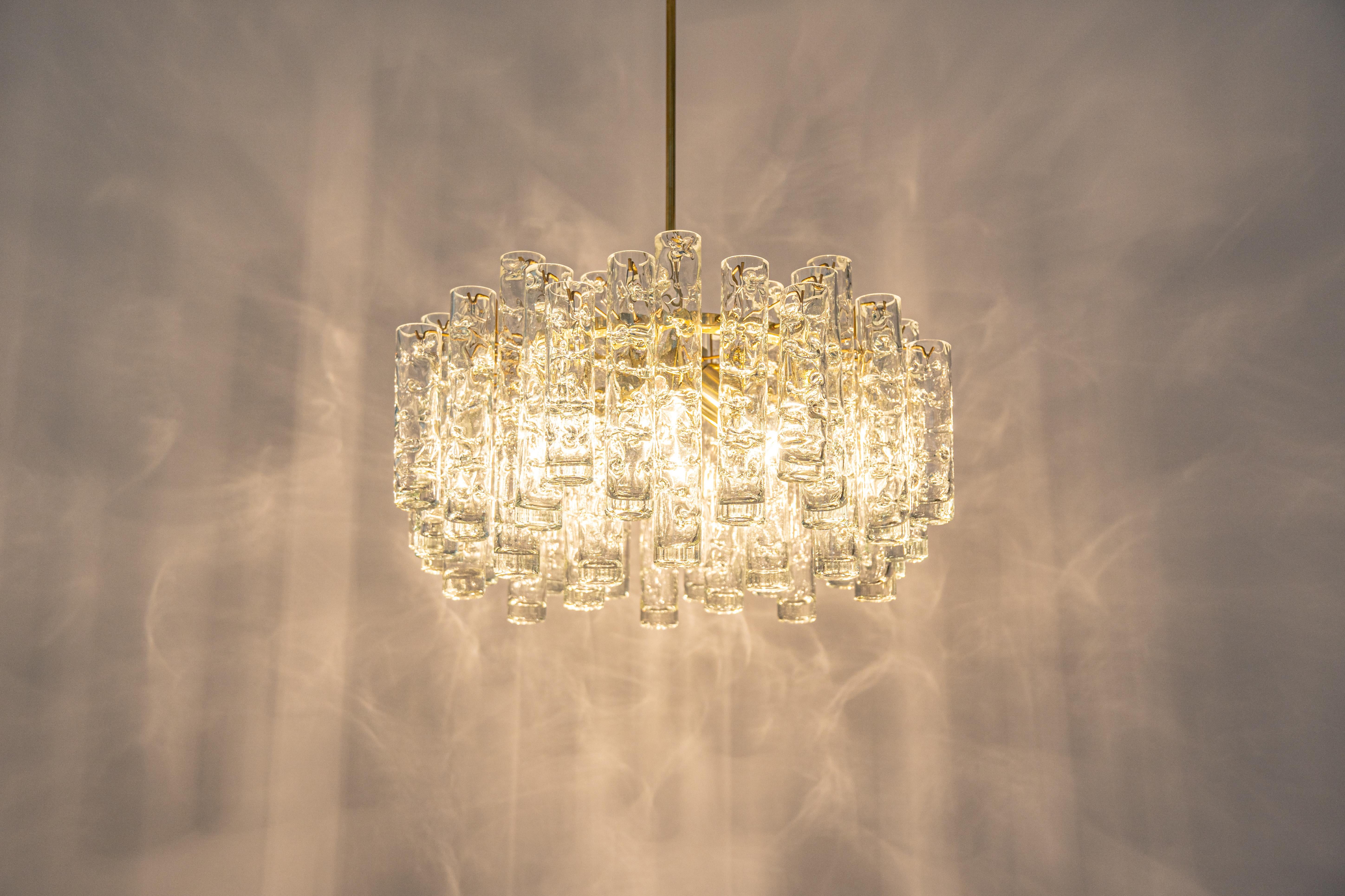 1 of 4 Stunning Murano Glass Tubes Chandelier by Doria, Germany, 1960s For Sale 4