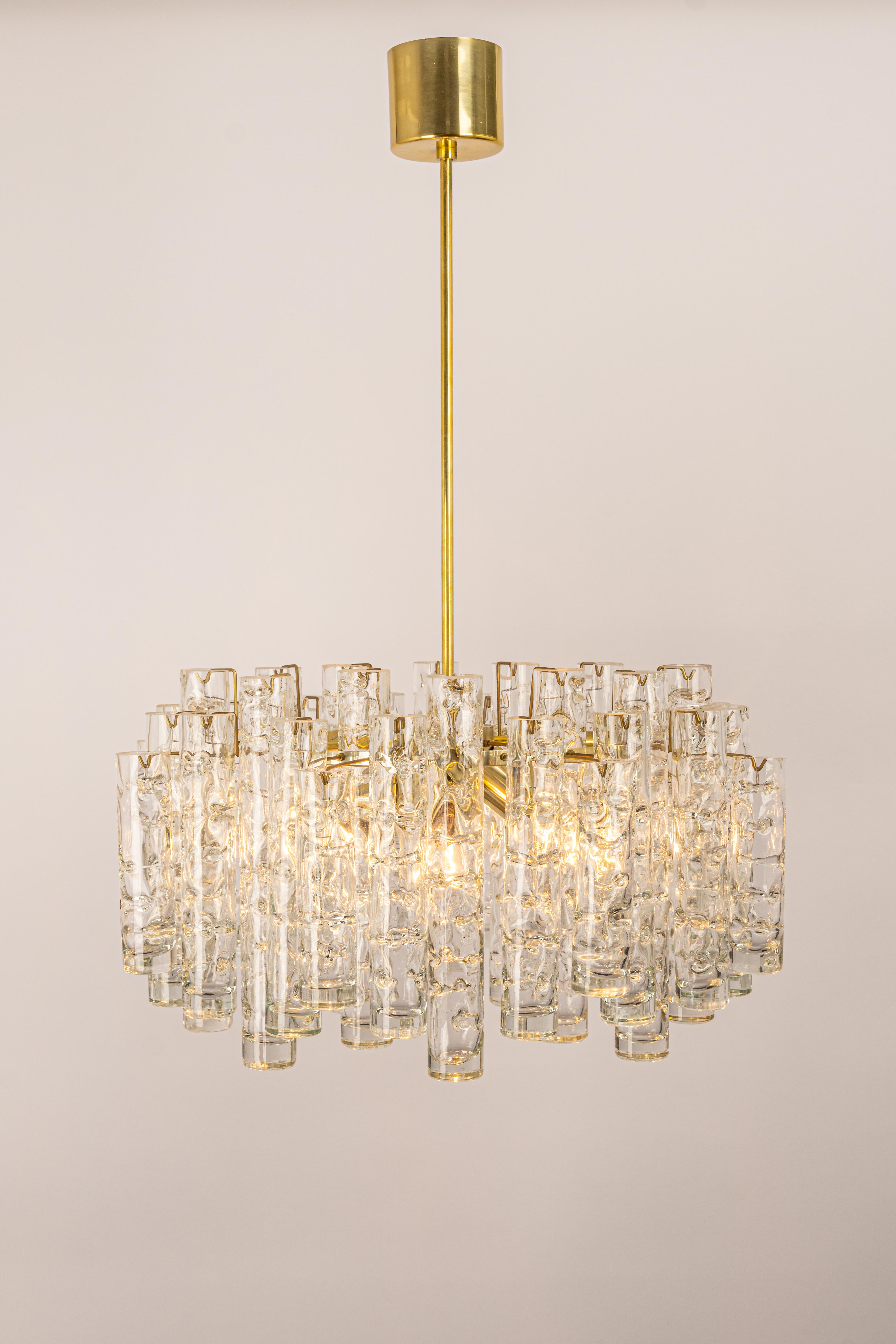 Brass 1 of 4 Stunning Murano Glass Tubes Chandelier by Doria, Germany, 1960s For Sale