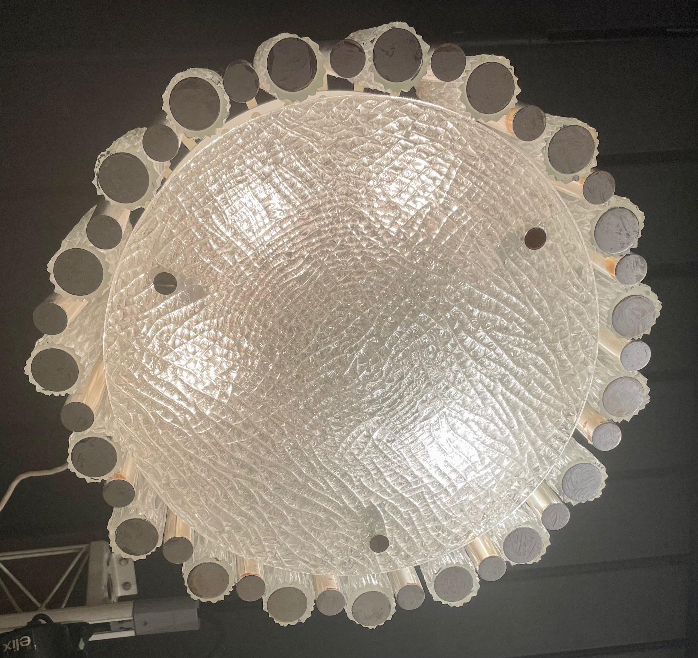 Ère spatiale Superbe lustre encastré à tubes en verre de Murano par Doria Leuchten, Allemagne en vente