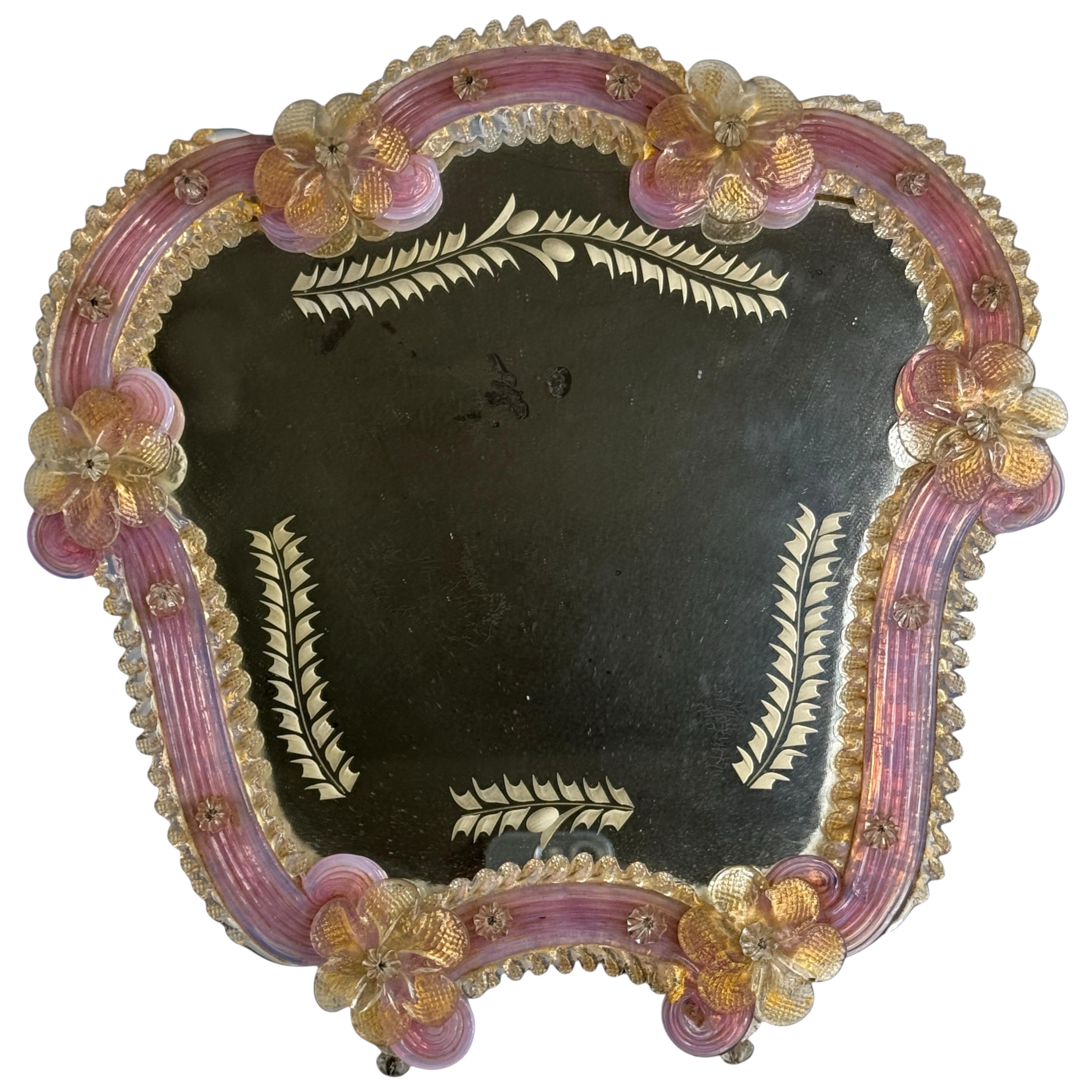 Superbe miroir de coiffeuse en verre de Murano, années 1940, Italie, Venise en vente