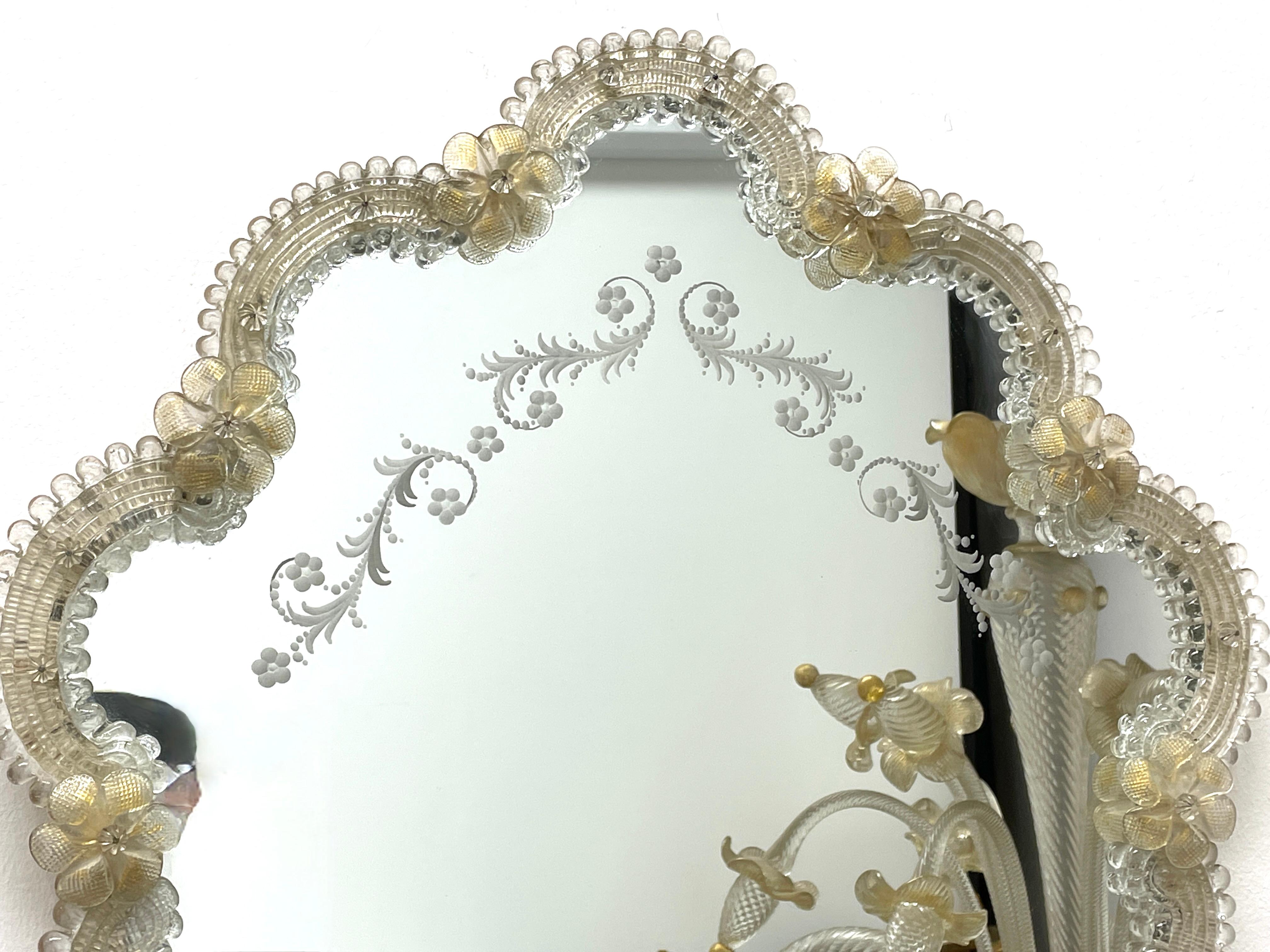 Stunning Murano Glass Wall Mirror Clear and Gold Flakes Glass 1960s, Italy 6