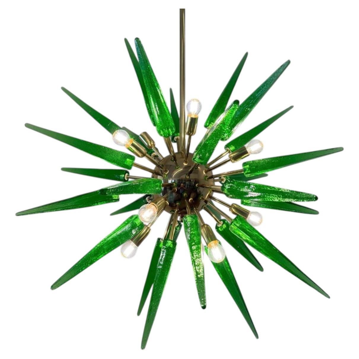 Stunning Murano Green Sputnik Chandelier For Sale