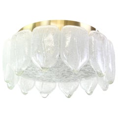 Stunning Murano Ice Glass Flush Mount by Doria, Germany, 1960s