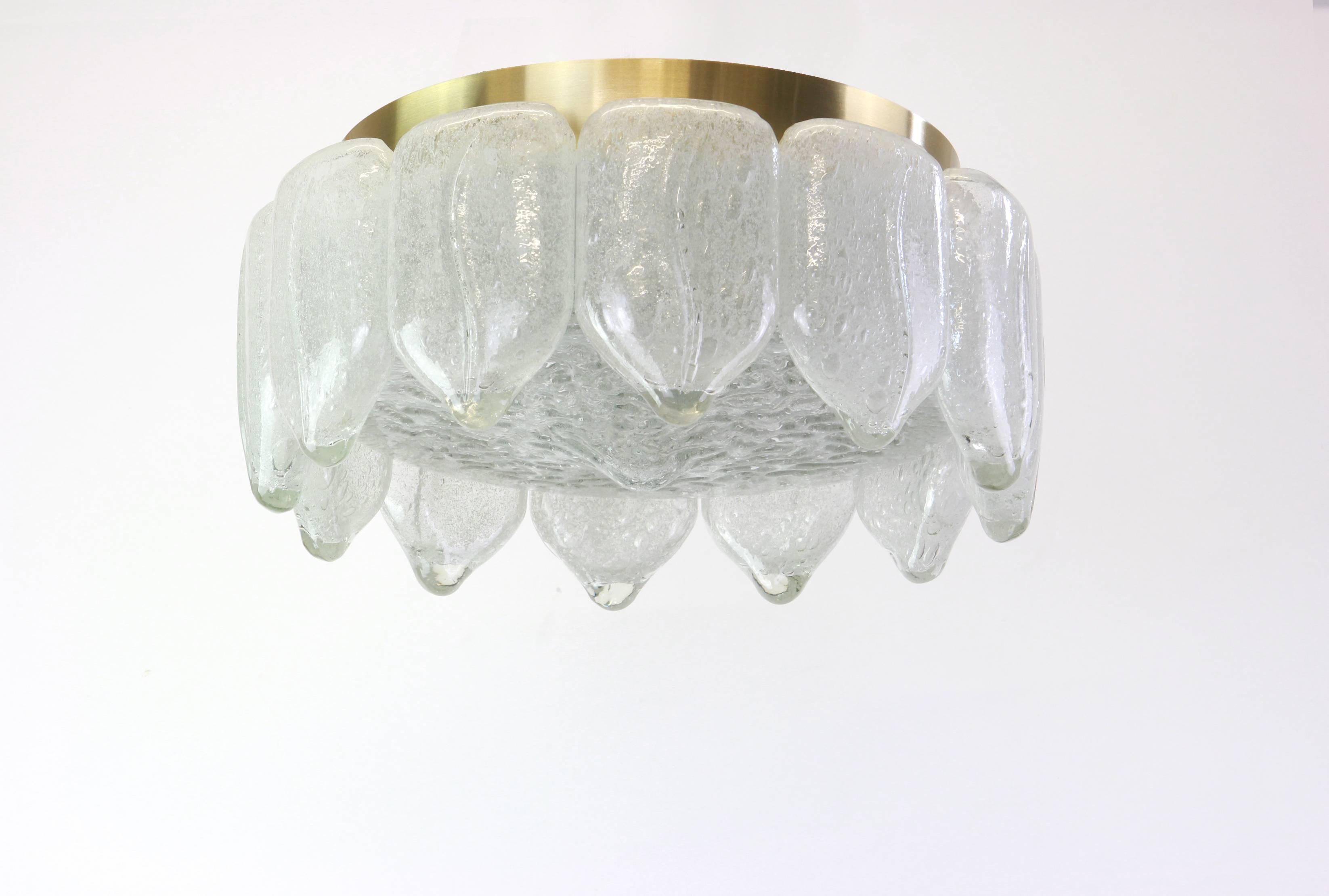 Mid-Century Modern Stunning Murano Ice Glass Flush Mount by Doria, Germany, 1960s
