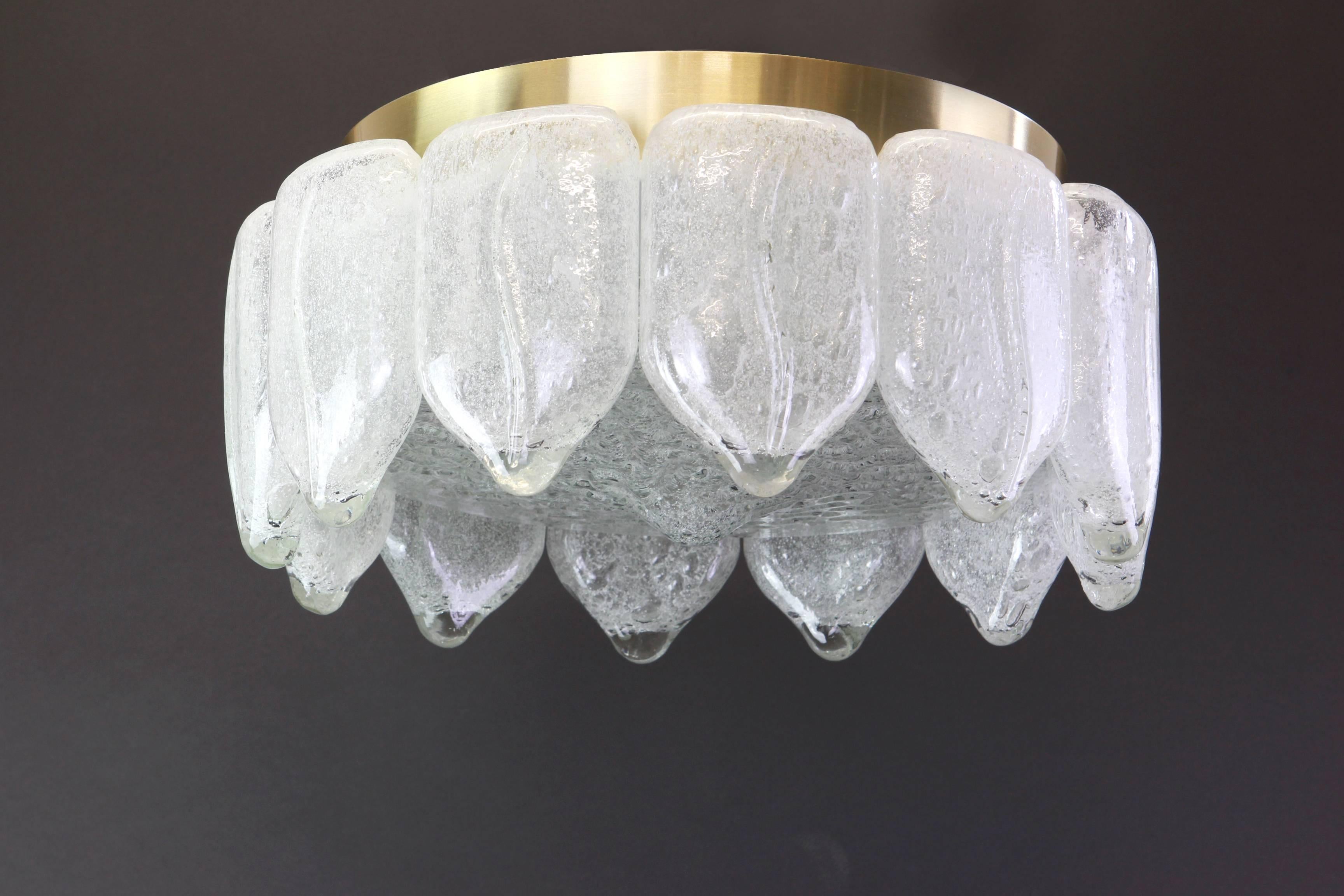 Stunning Murano Ice Glass Flush Mount by Doria, Germany, 1960s In Excellent Condition In Aachen, NRW