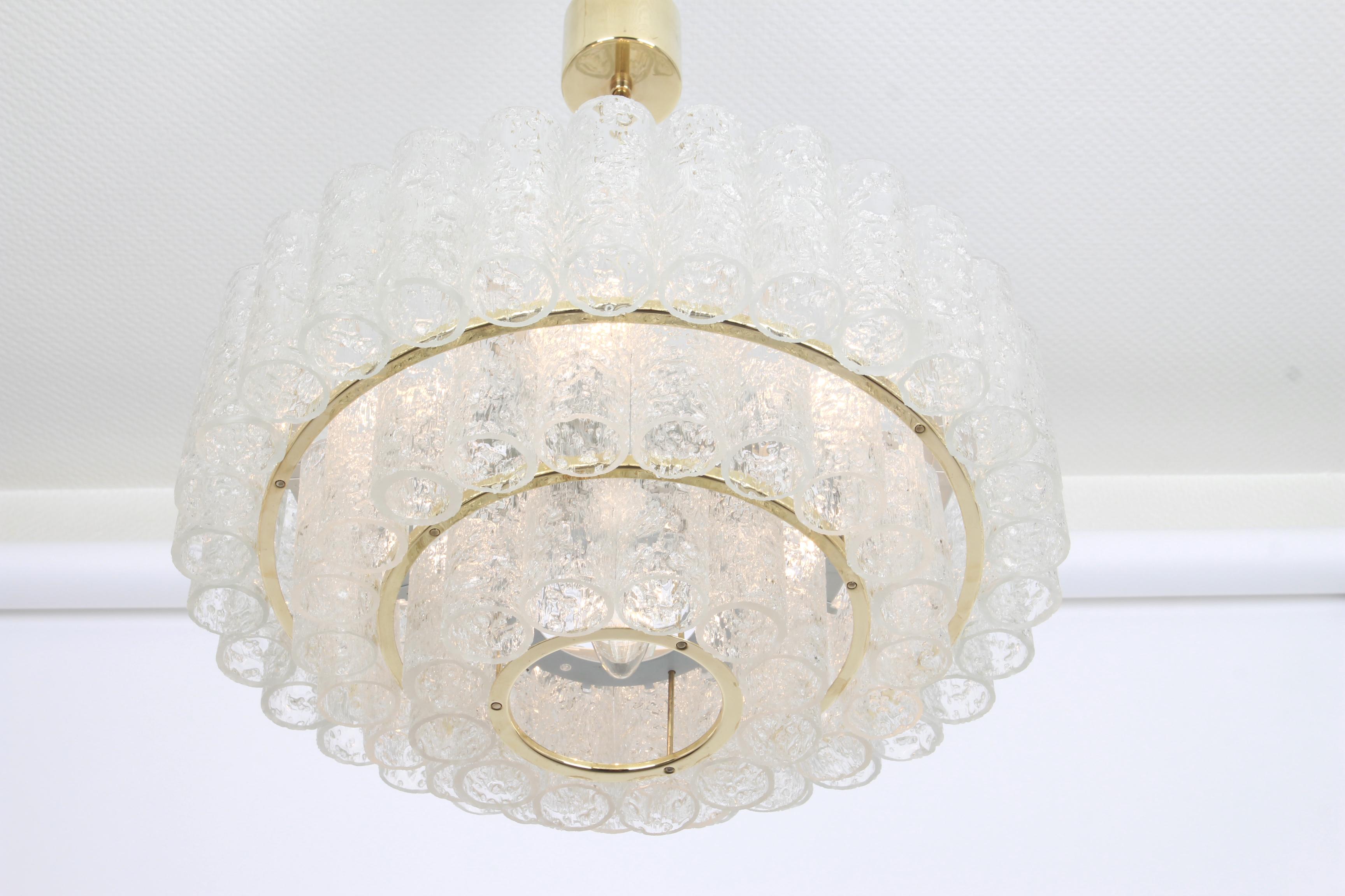 Mid-Century Modern 1 of 2 Stunning Murano Ice Glass Tubes Chandelier by Doria, Germany, 1960s For Sale