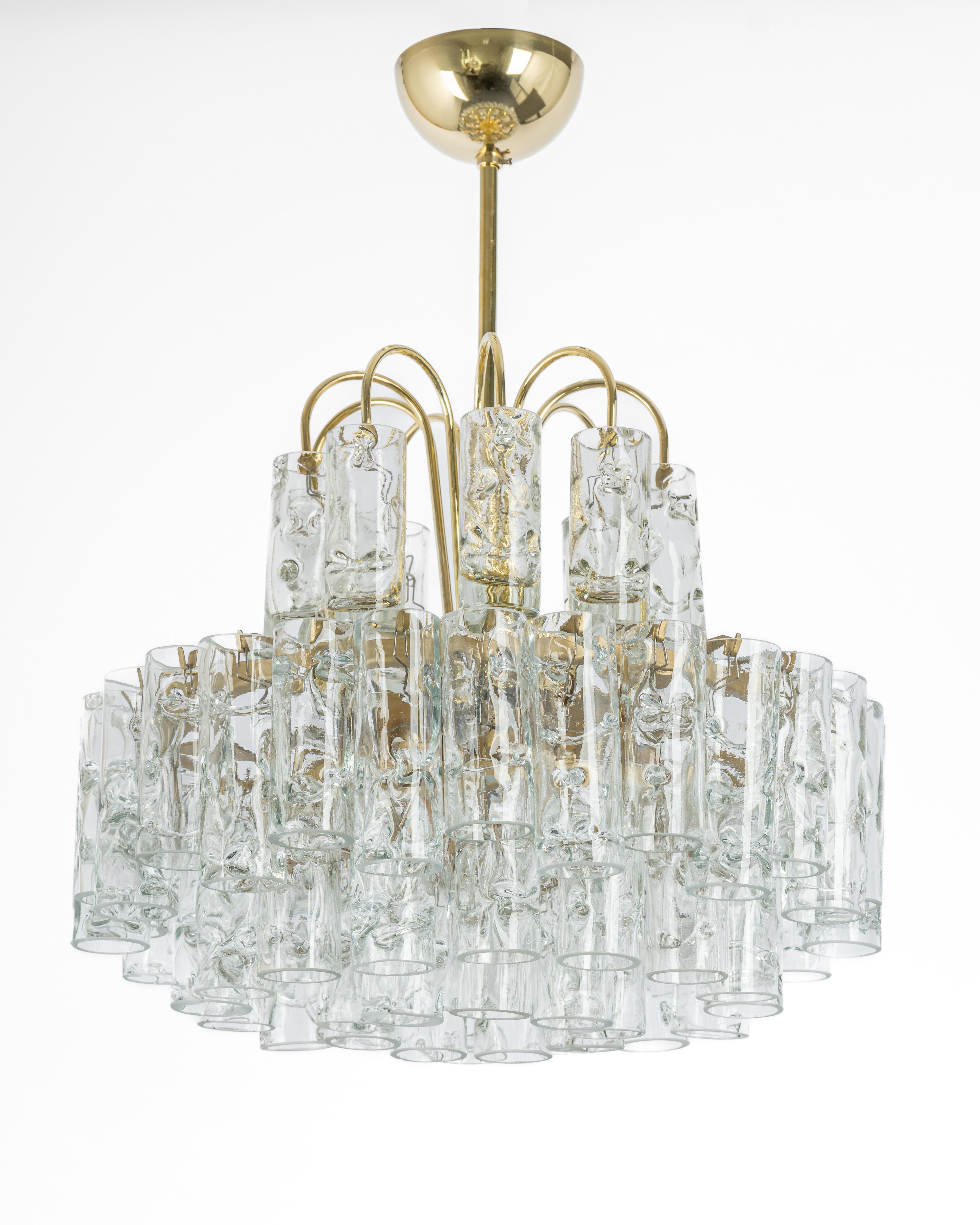 Mid-Century Modern Stunning Murano Ice Glass Tubes Chandelier by Doria, Germany, 1960s For Sale