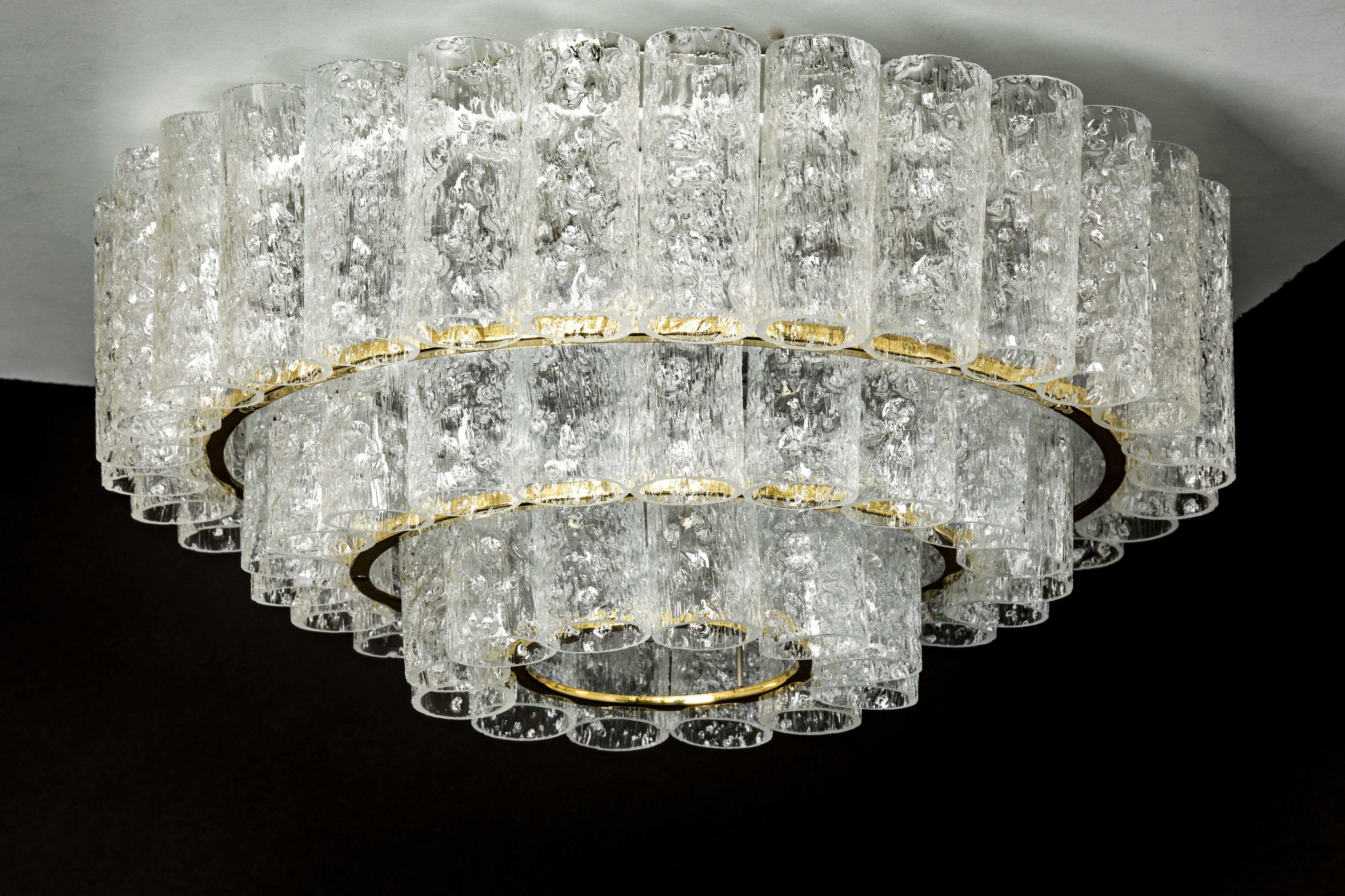 Mid-Century Modern 1 of 2 Stunning Murano Ice Glass Tubes Chandelier by Doria, Germany, 1960s For Sale
