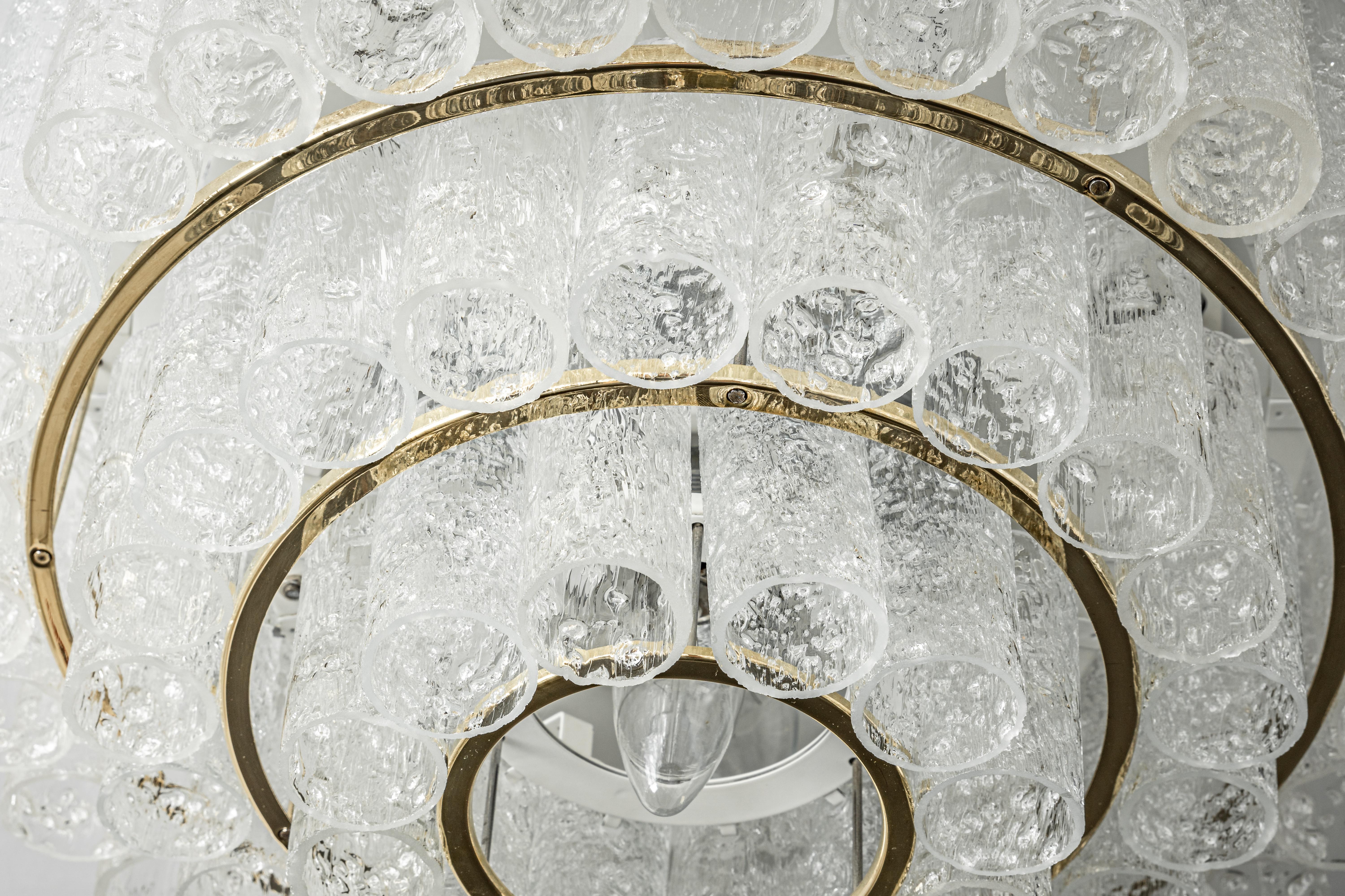 1 of 2 Stunning Murano Ice Glass Tubes Chandelier by Doria, Germany, 1960s In Good Condition For Sale In Aachen, NRW