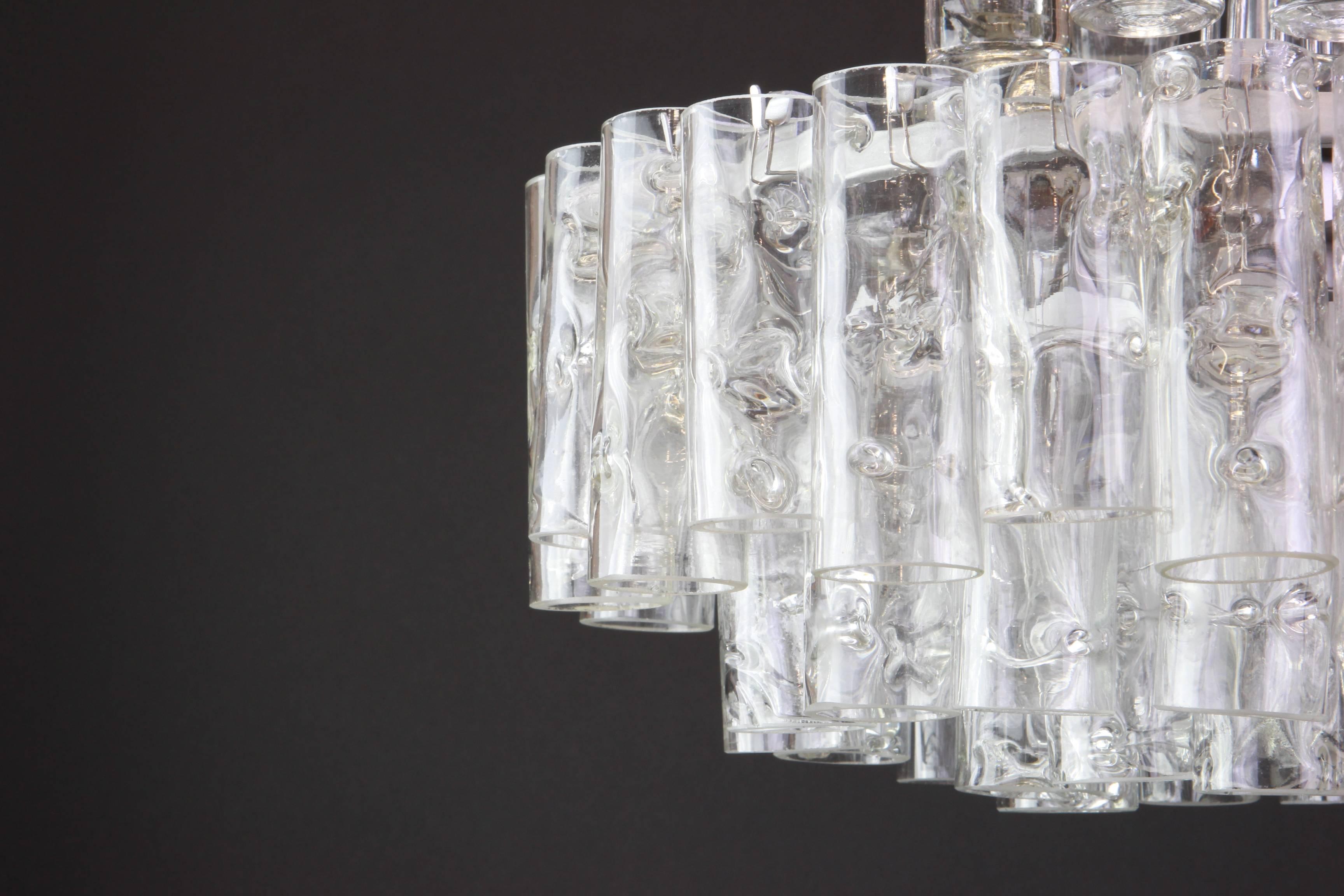 Mid-20th Century Stunning Murano Ice Glass Tubes Chandelier by Doria, Germany, 1960s For Sale