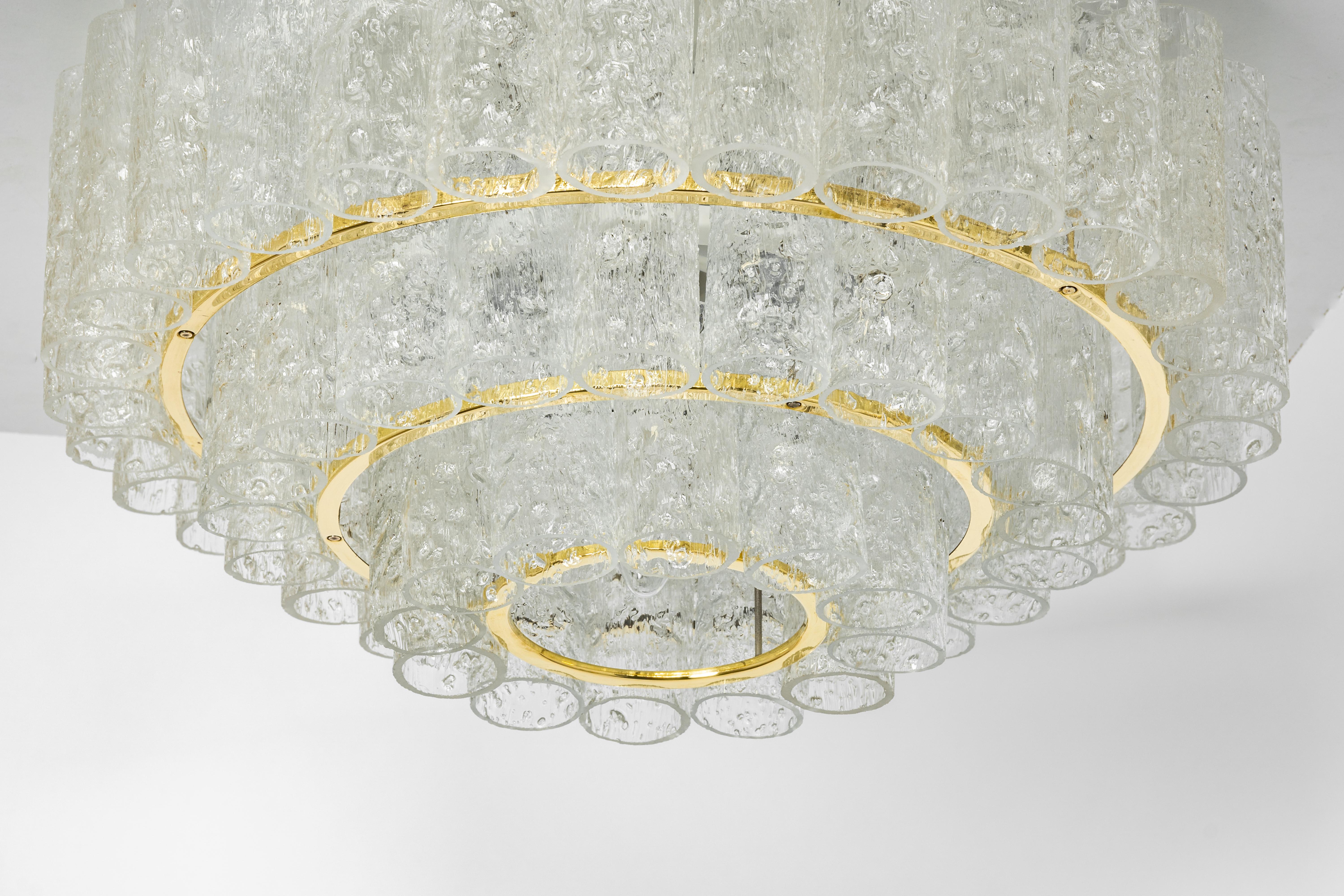 Mid-20th Century 1 of 2 Stunning Murano Ice Glass Tubes Chandelier by Doria, Germany, 1960s For Sale