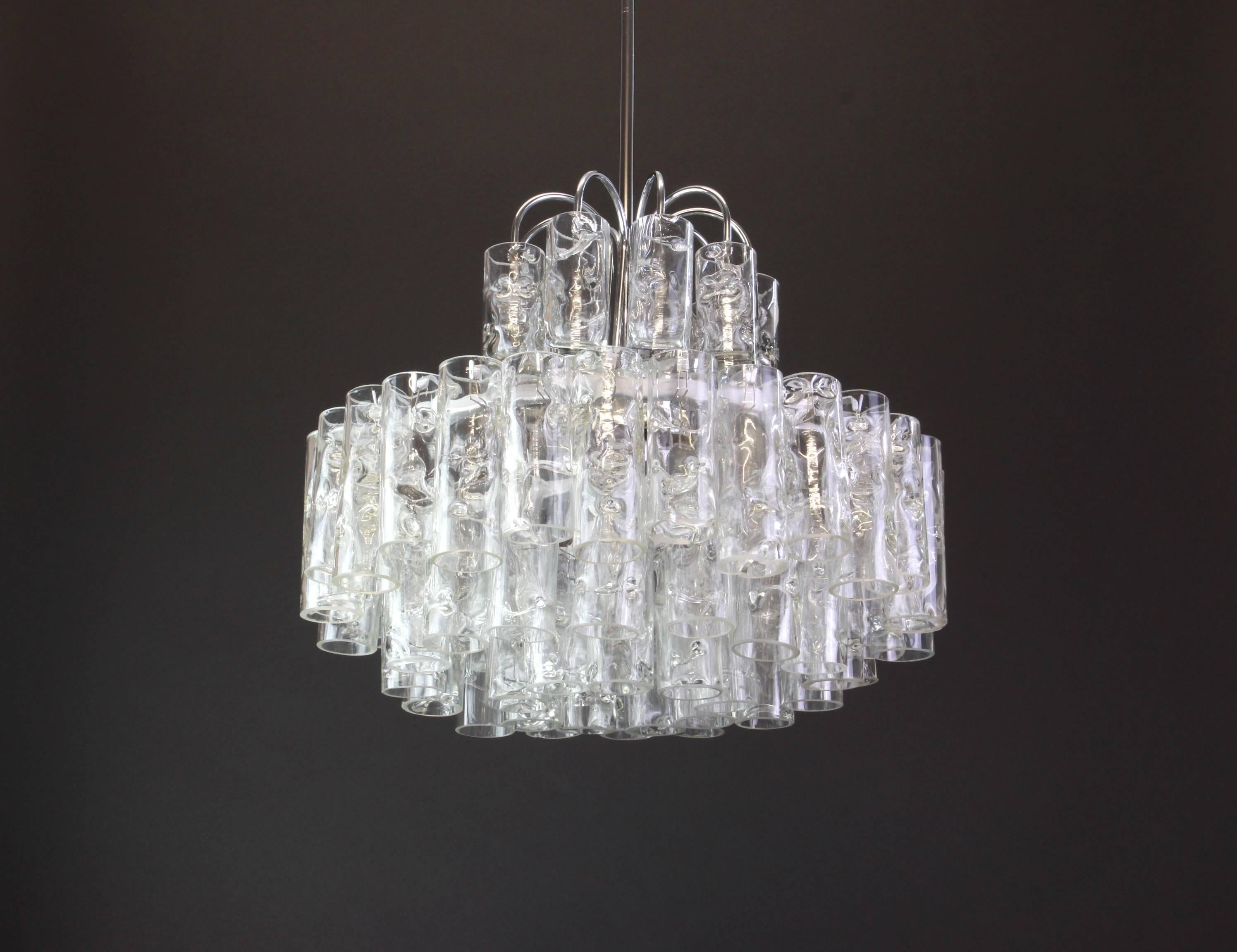 Murano Glass Stunning Murano Ice Glass Tubes Chandelier by Doria, Germany, 1960s For Sale