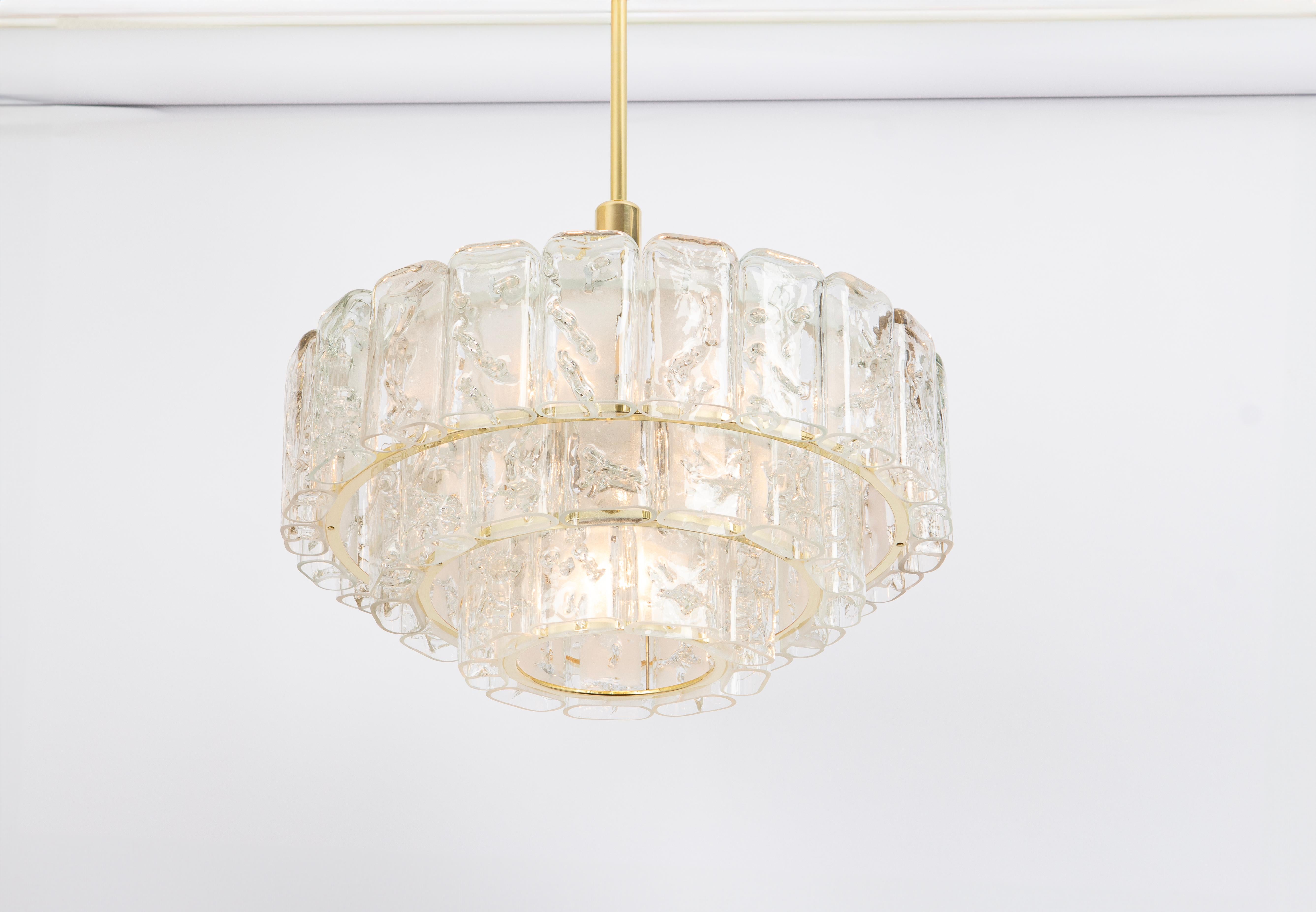 Brass Stunning Murano Ice Glass Tubes Chandelier by Doria, Germany, 1960s For Sale