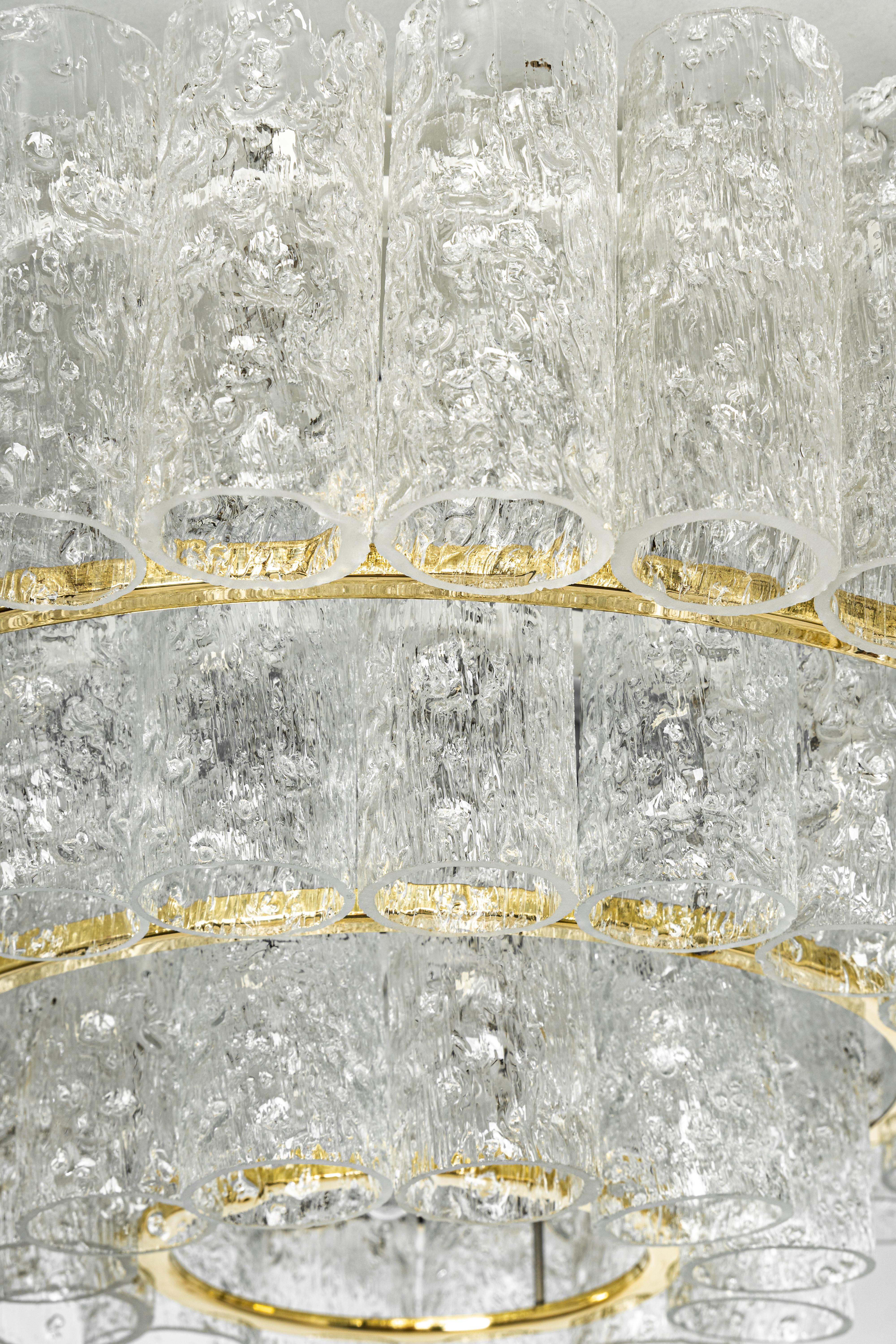Brass 1 of 2 Stunning Murano Ice Glass Tubes Chandelier by Doria, Germany, 1960s For Sale