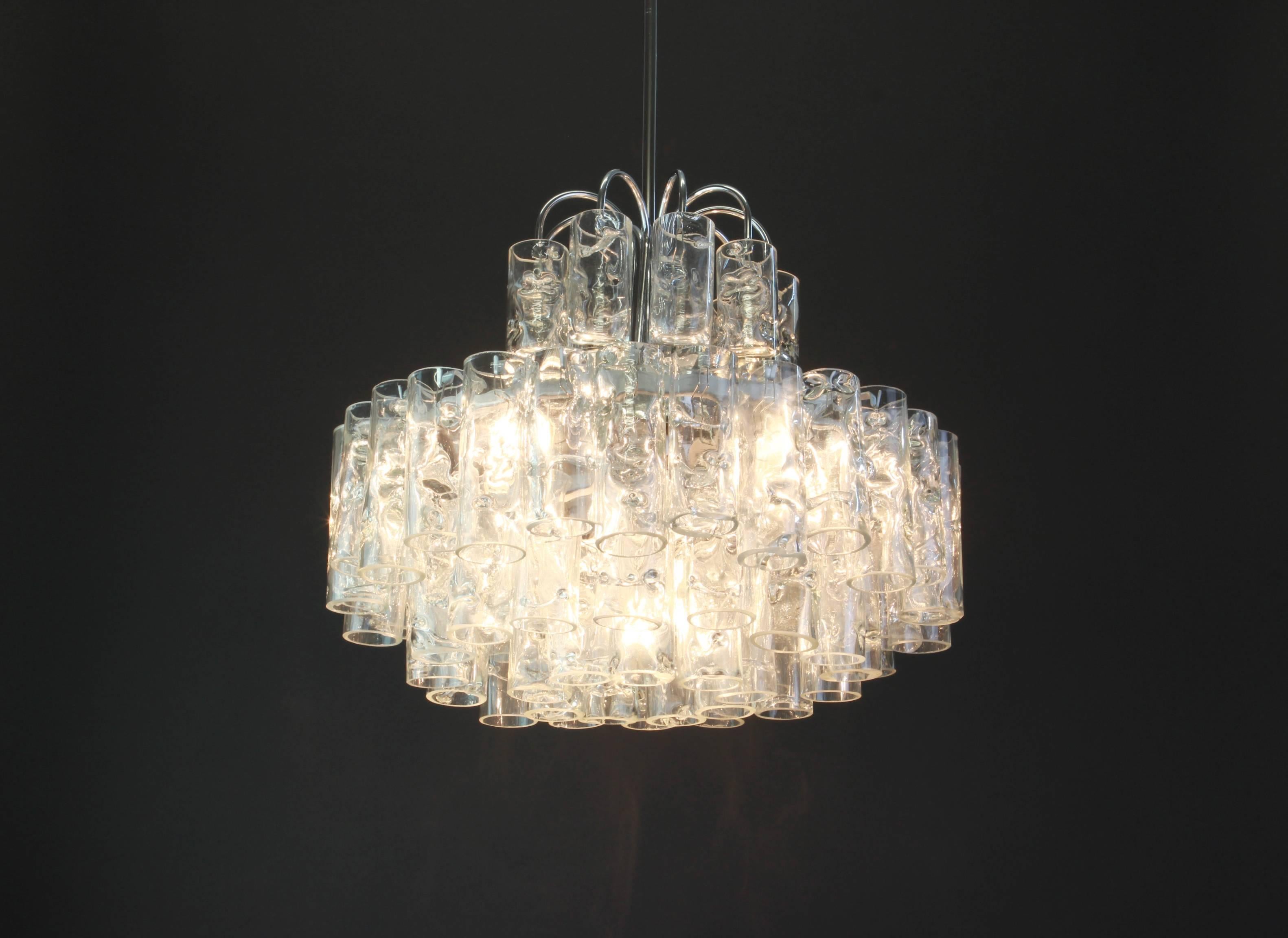 Stunning Murano Ice Glass Tubes Chandelier by Doria, Germany, 1960s For Sale 1