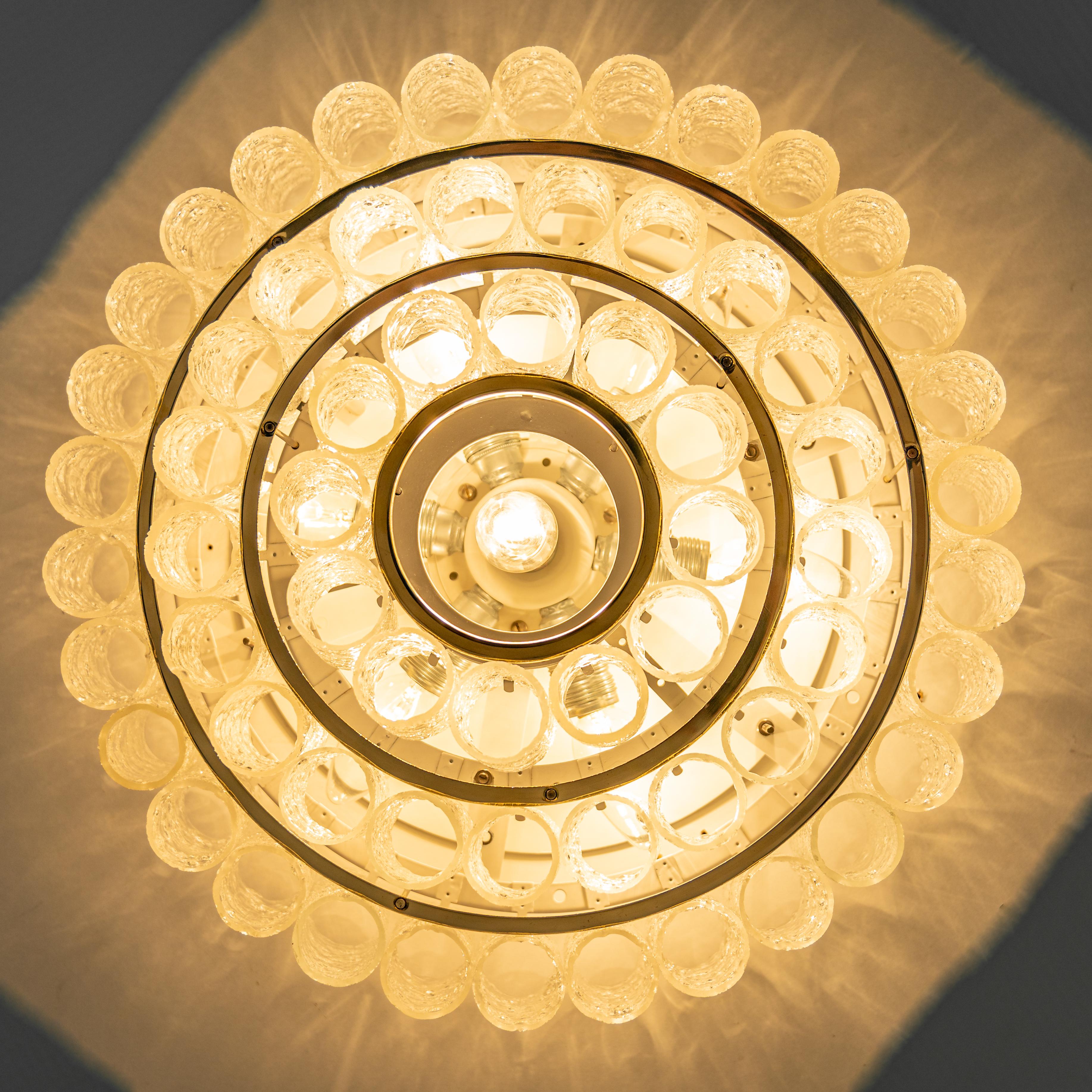 1 of 2 Stunning Murano Ice Glass Tubes Chandelier by Doria, Germany, 1960s For Sale 1