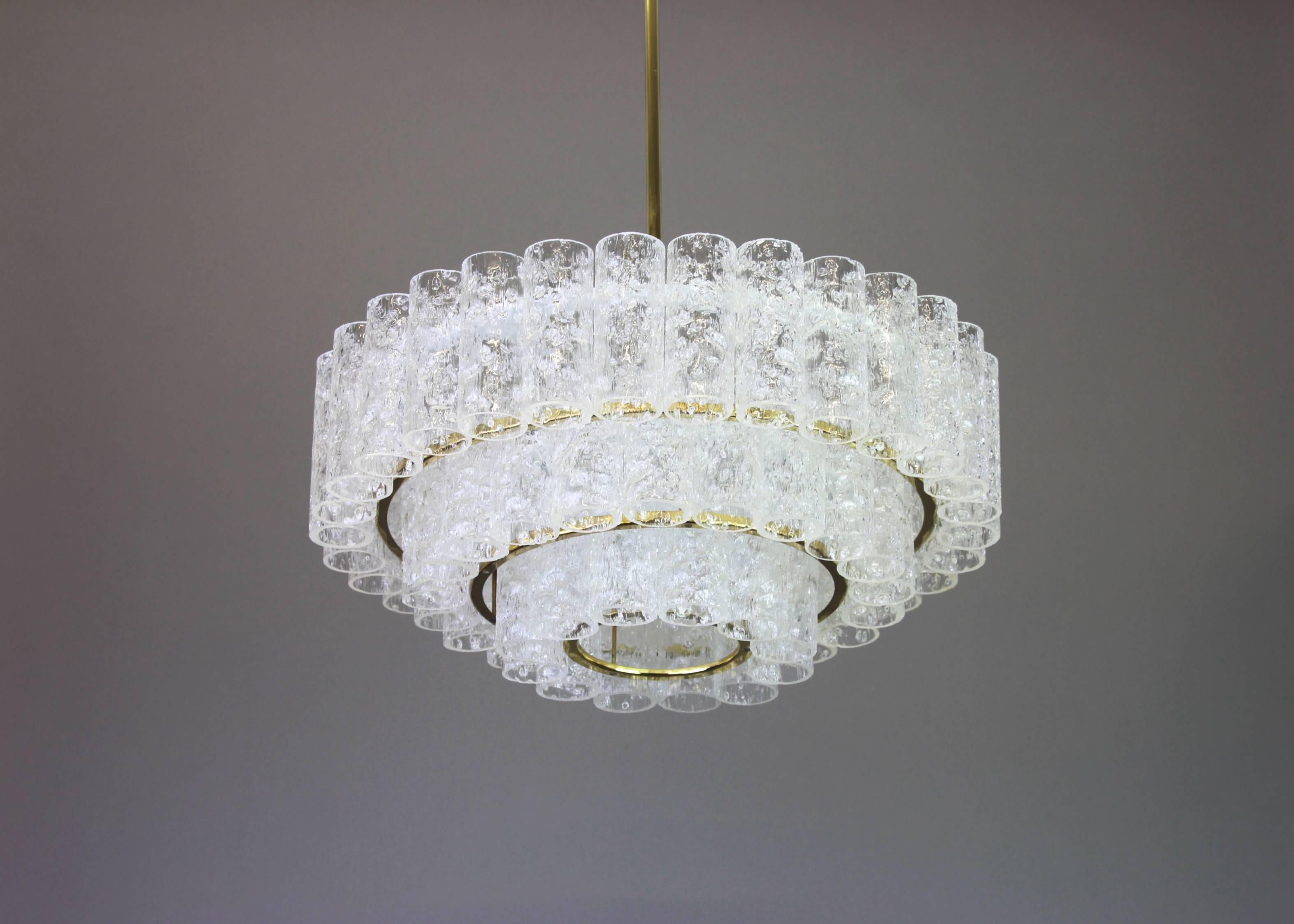 1 of 2 Stunning Murano Ice Glass Tubes Chandelier by Doria, Germany, 1960s For Sale 3
