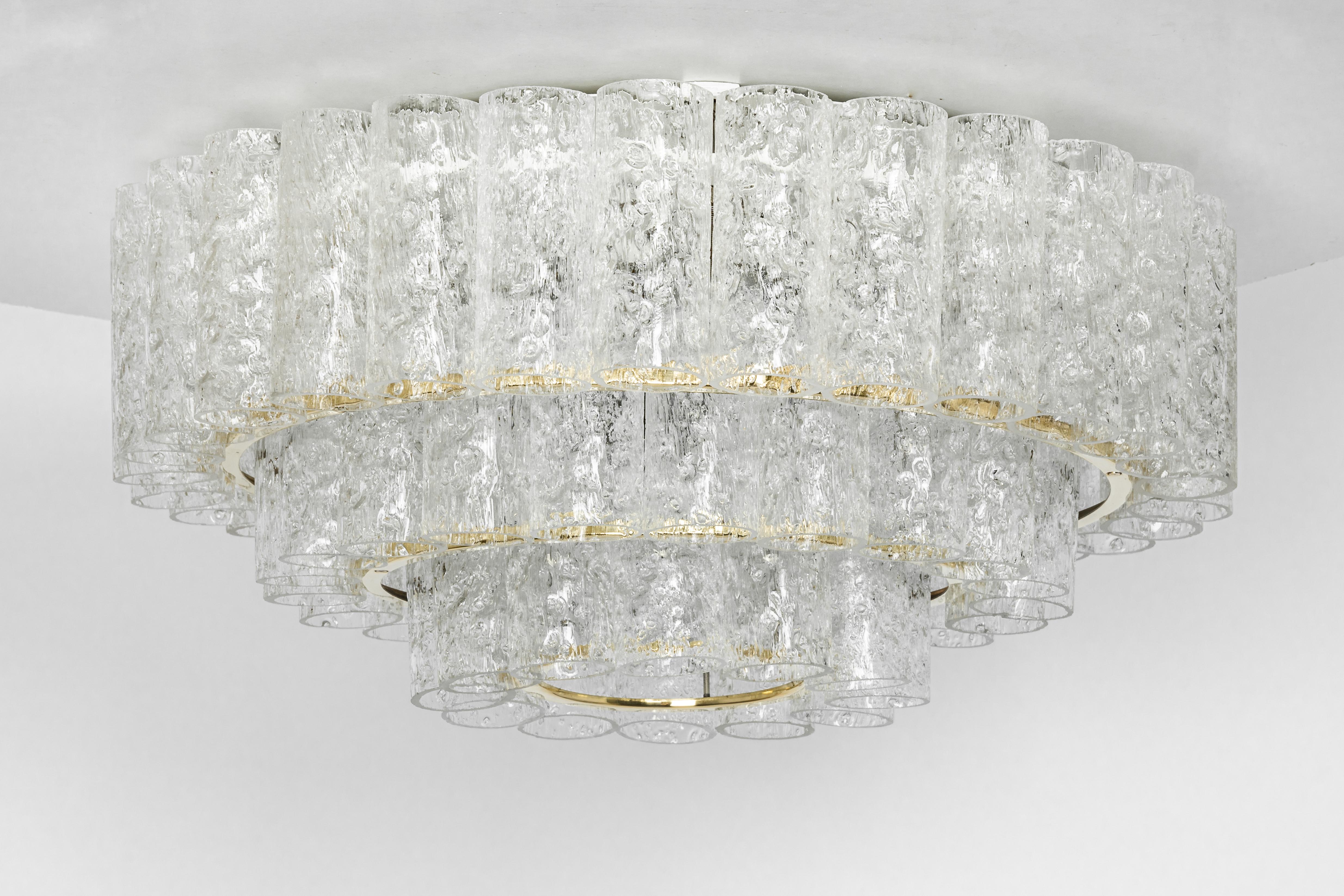 1 of 2 Stunning Murano Ice Glass Tubes Chandelier by Doria, Germany, 1960s For Sale 3