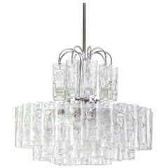 Vintage Stunning Murano Ice Glass Tubes Chandelier by Doria, Germany, 1960s