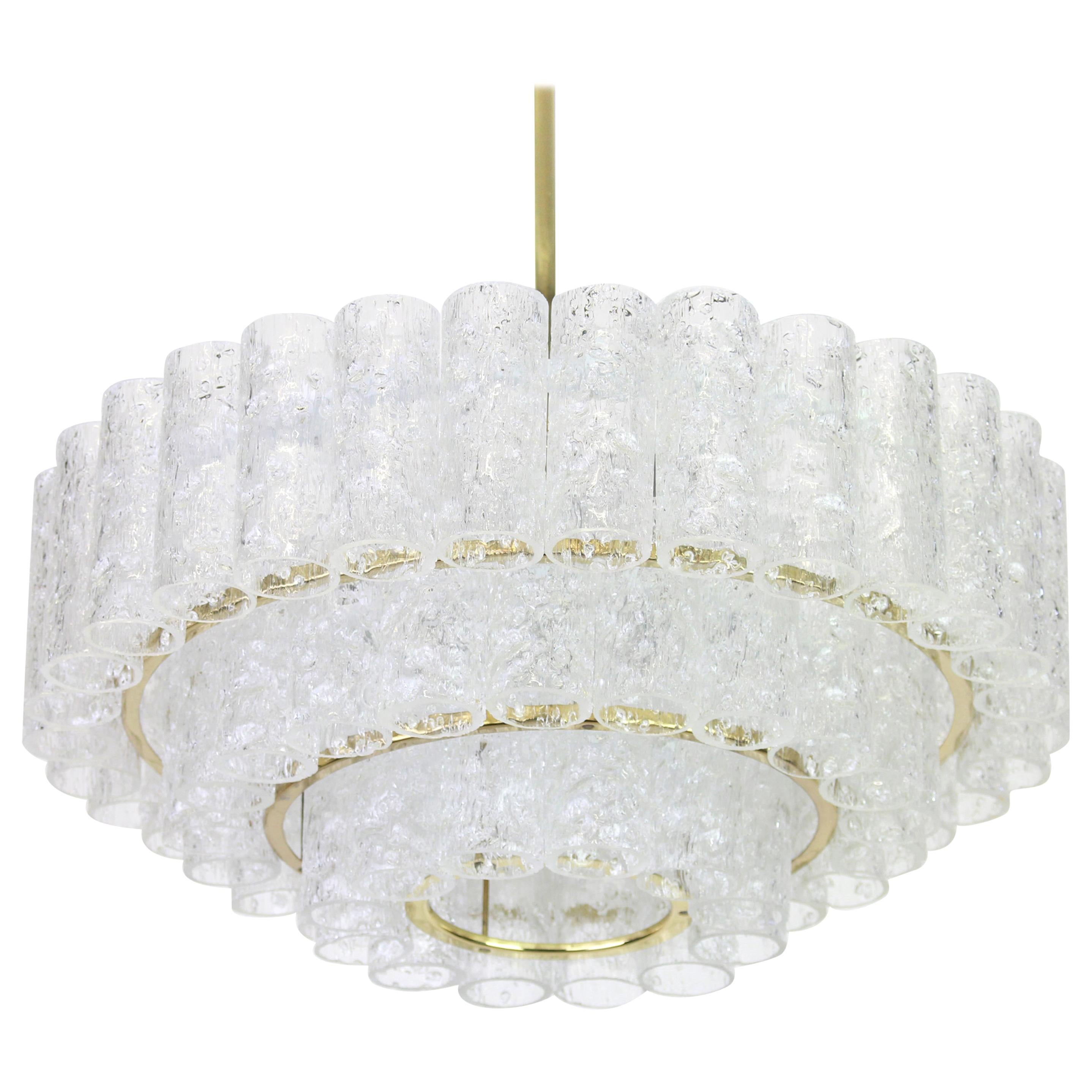 1 of 2 Stunning Murano Ice Glass Tubes Chandelier by Doria, Germany, 1960s For Sale