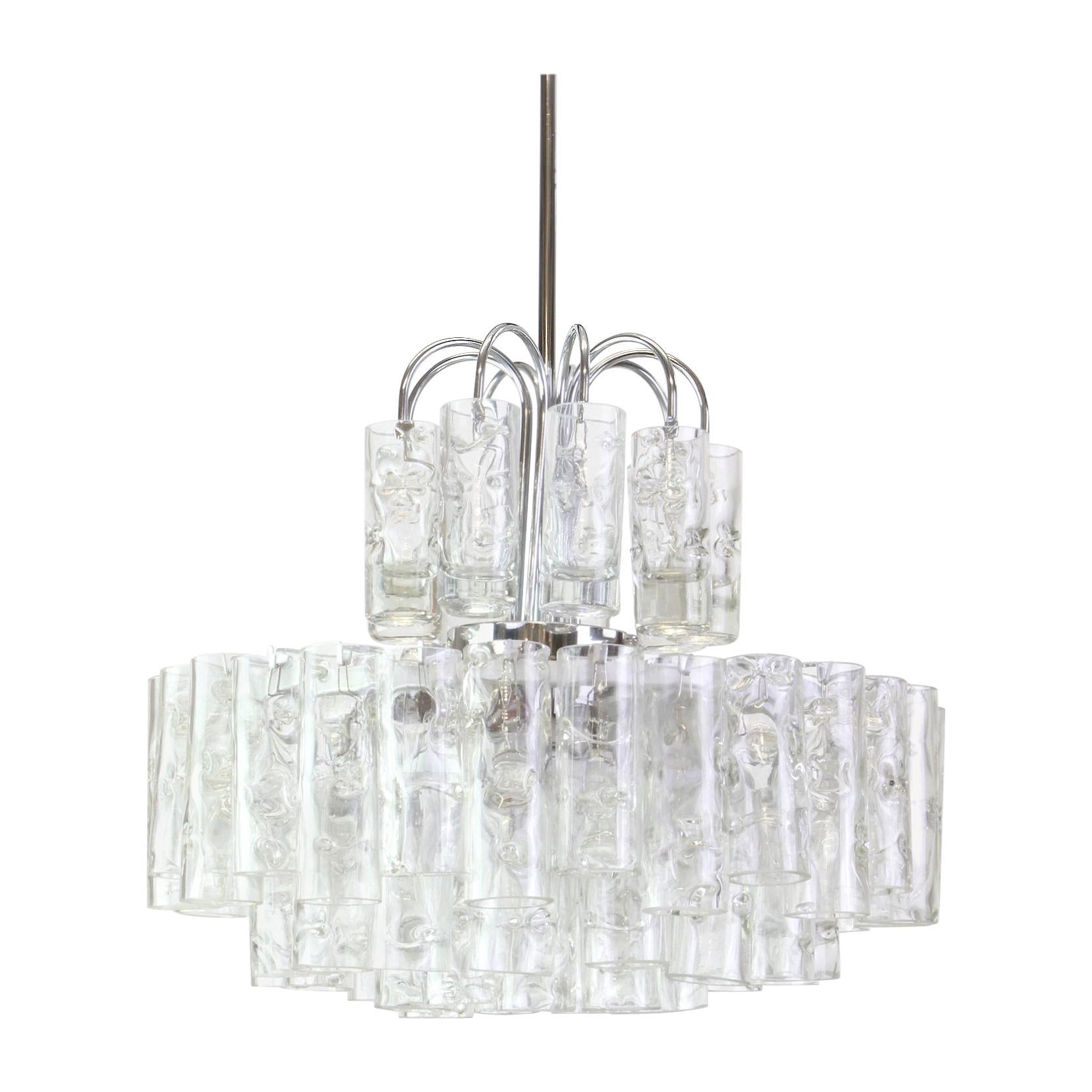 Stunning Murano Ice Glass Tubes Chandelier by Doria, Germany, 1960s For Sale