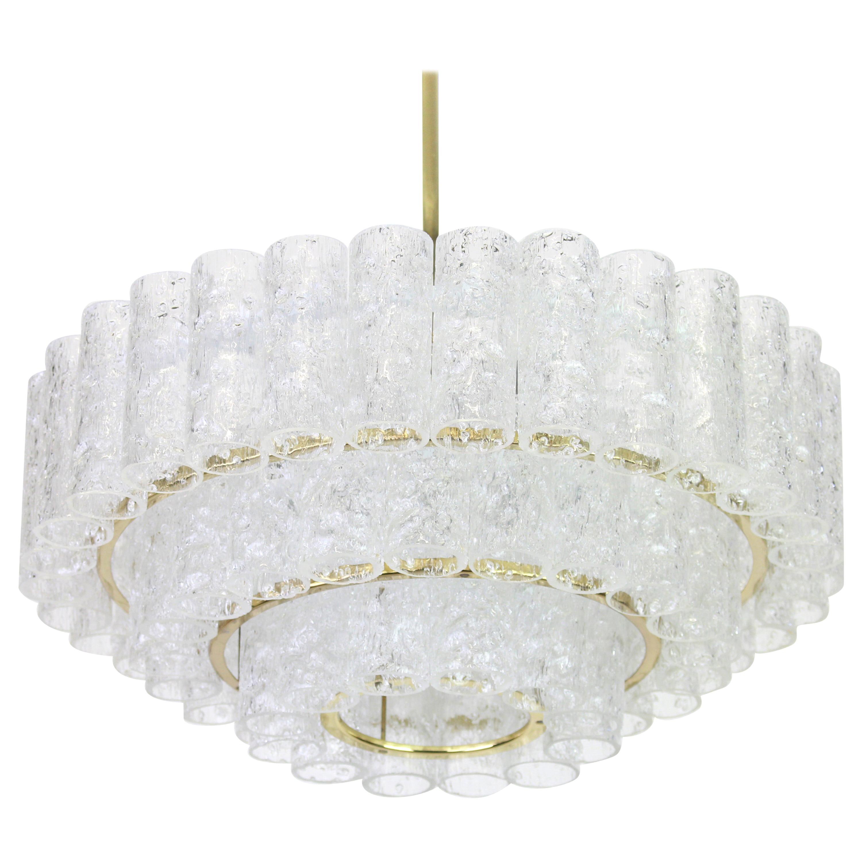 1 of 3 Stunning Murano Ice Glass Tubes Chandelier by Doria, Germany, 1960s
