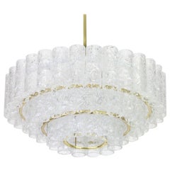 Vintage 1 of 3 Stunning Murano Ice Glass Tubes Chandelier by Doria, Germany, 1960s