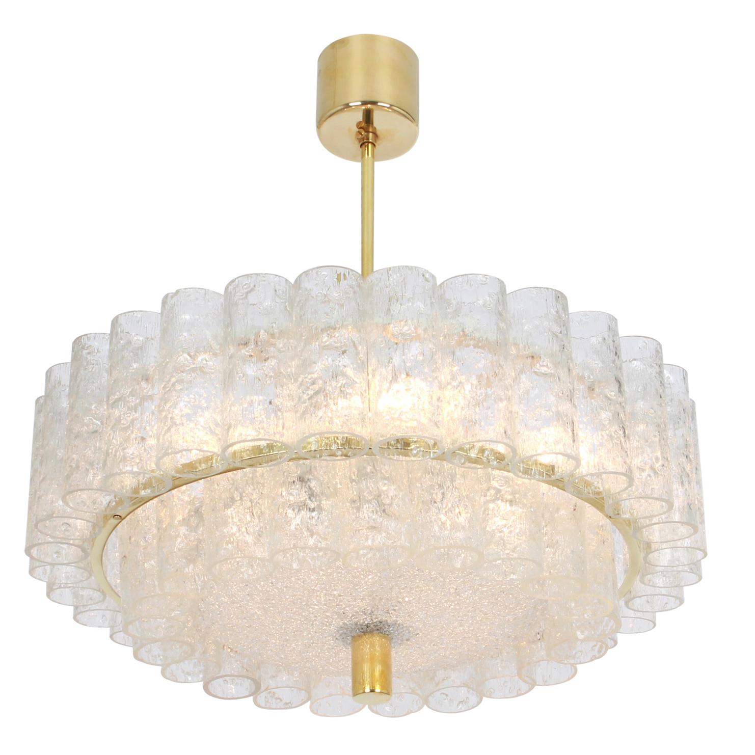 Stunning Murano Ice Glass Tubes Chandelier by Doria, Germany, 1960s