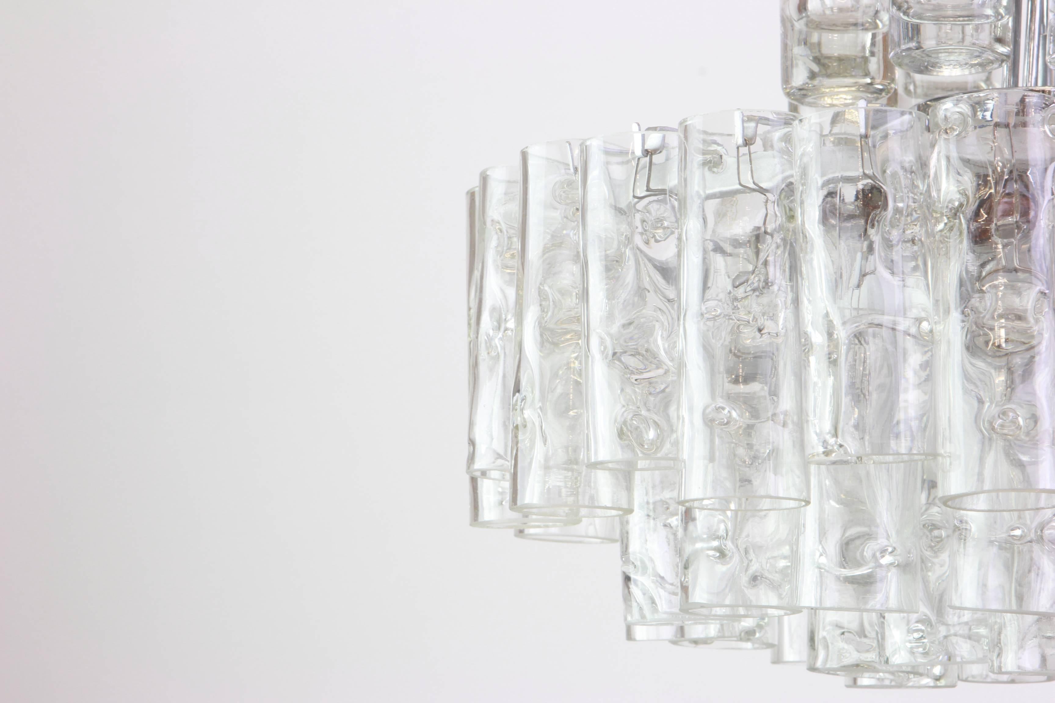 Mid-Century Modern Stunning Murano Ice Glass Tubes Chandelier by Doria, Germany, 1960s
