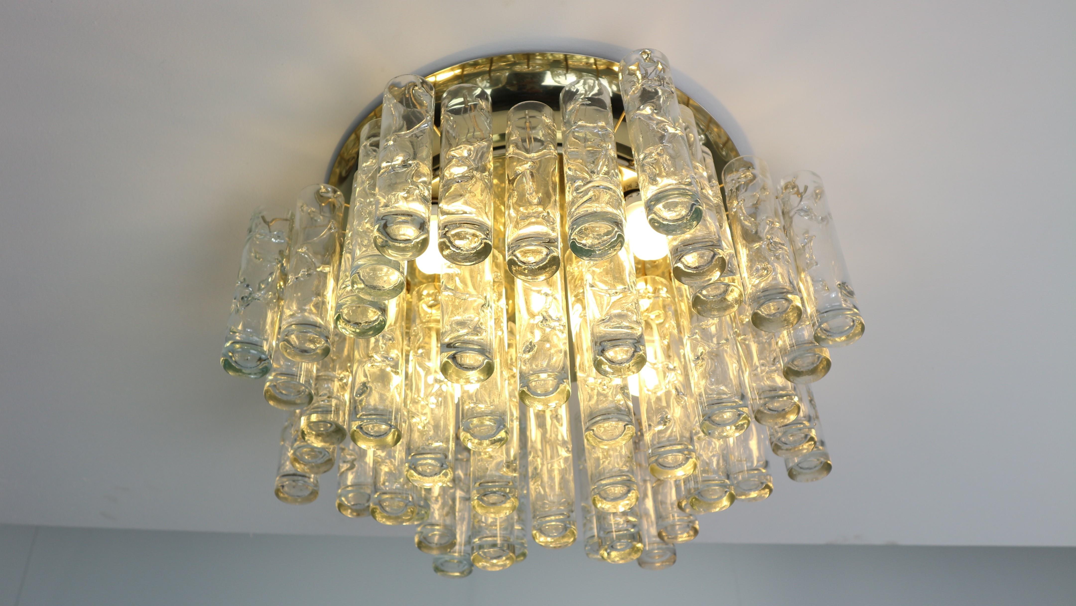 Stunning Murano Ice Glass Tubes Flush Mount by Doria, Germany, 1960s 5