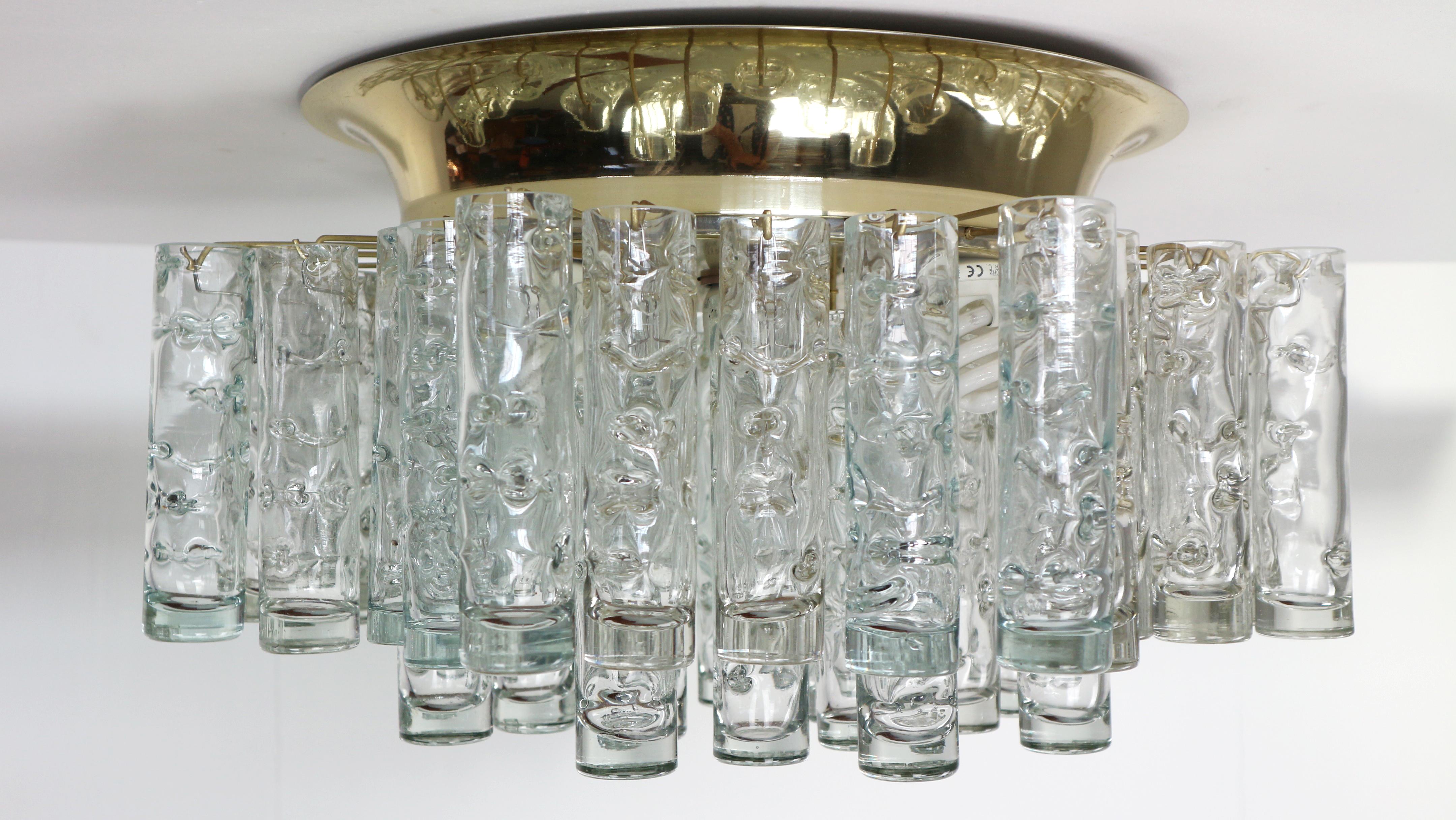 Stunning Murano Ice Glass Tubes Flush Mount by Doria, Germany, 1960s 6