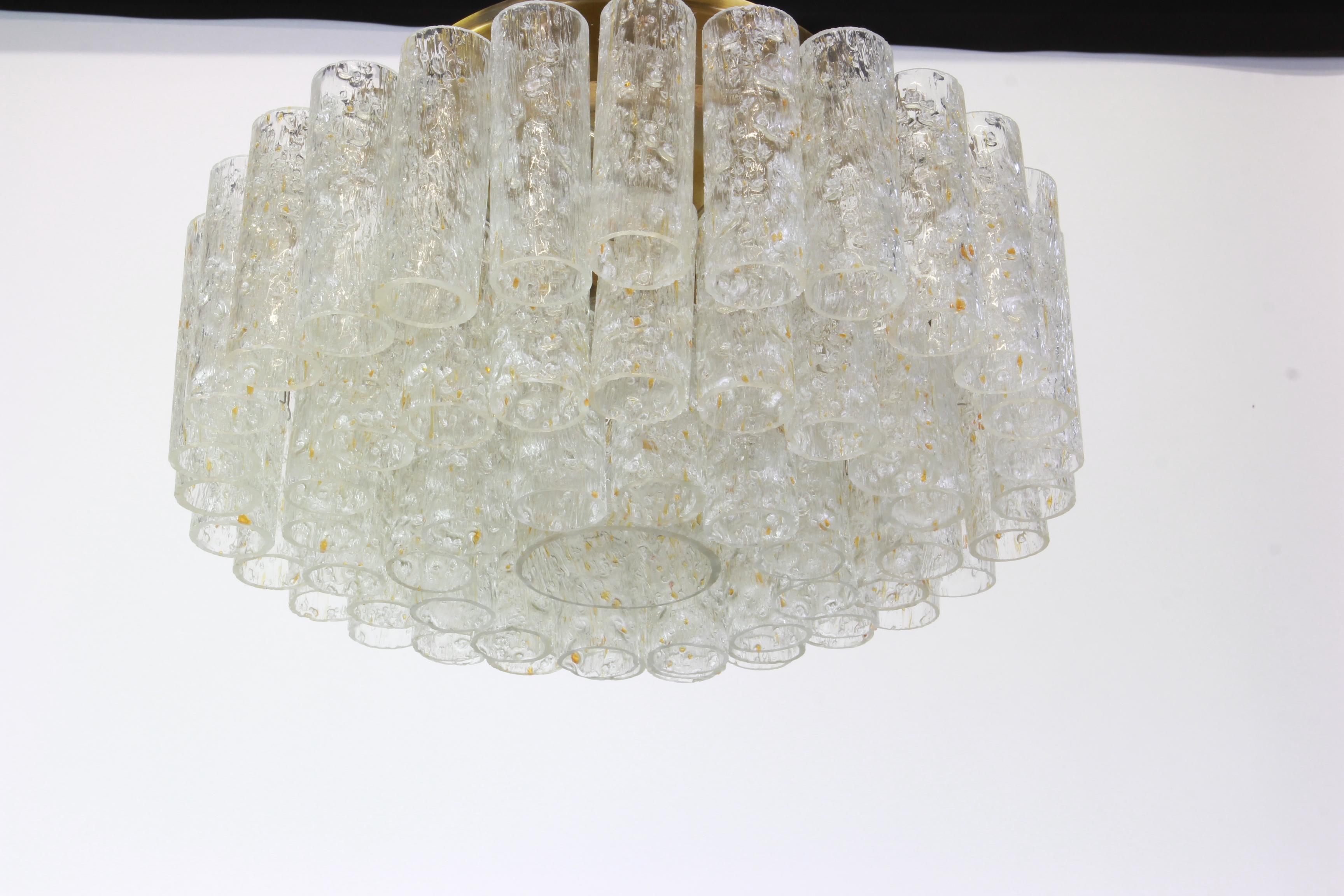 Mid-Century Modern Stunning Murano Ice Glass Tubes Flush Mount by Doria, Germany, 1960s