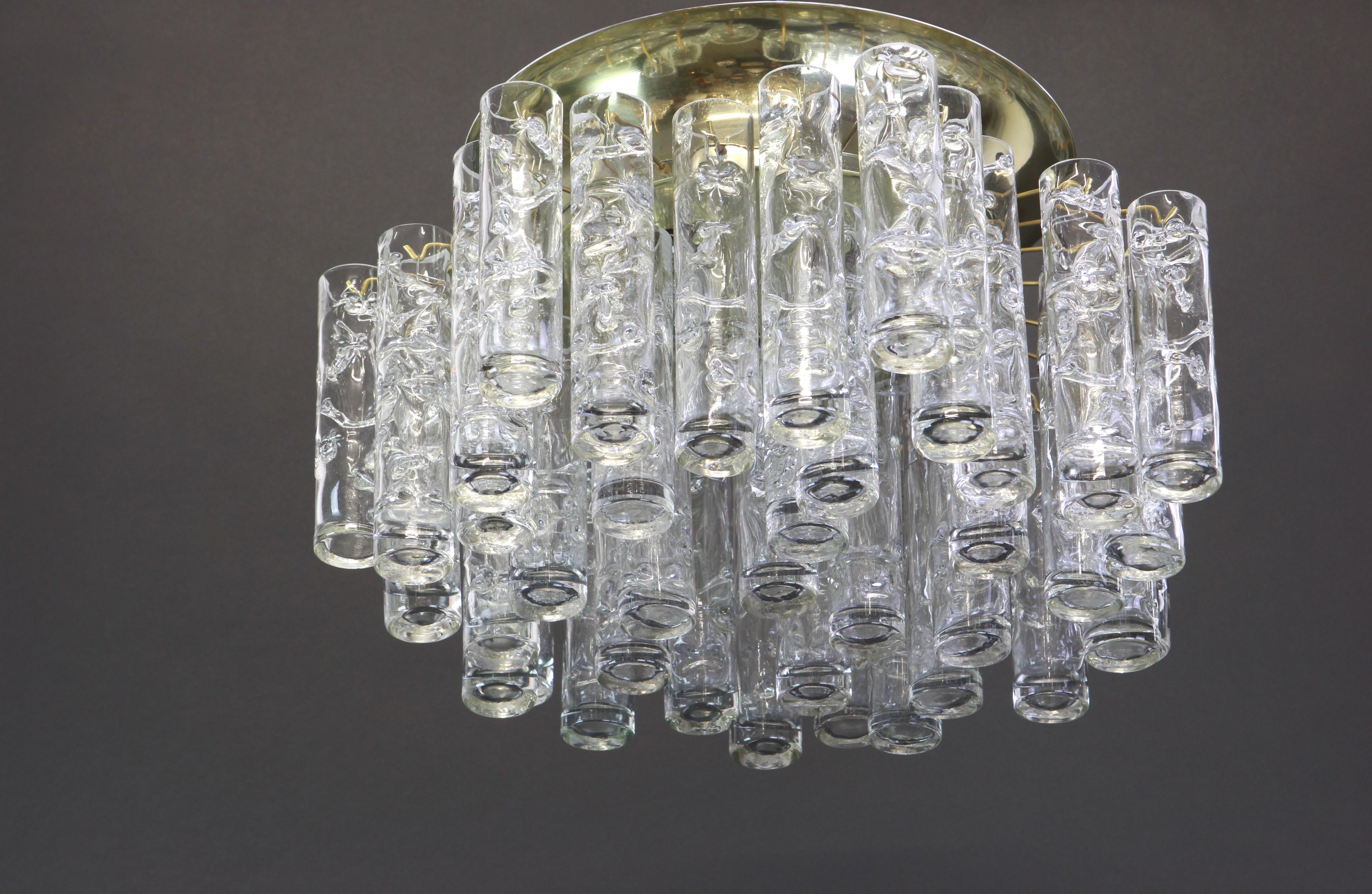 Mid-Century Modern Stunning Murano Ice Glass Tubes Flush Mount by Doria, Germany, 1960s