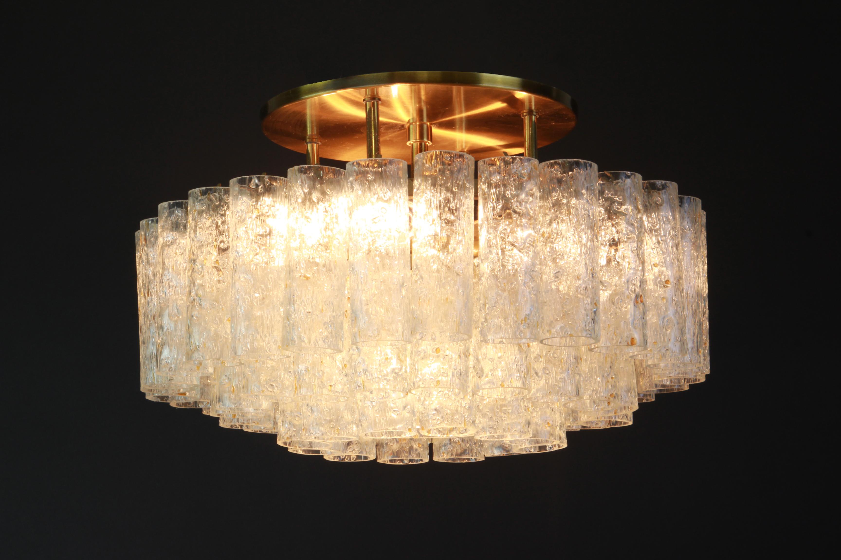 Stunning Murano Ice Glass Tubes Flush Mount by Doria, Germany, 1960s In Good Condition In Aachen, NRW
